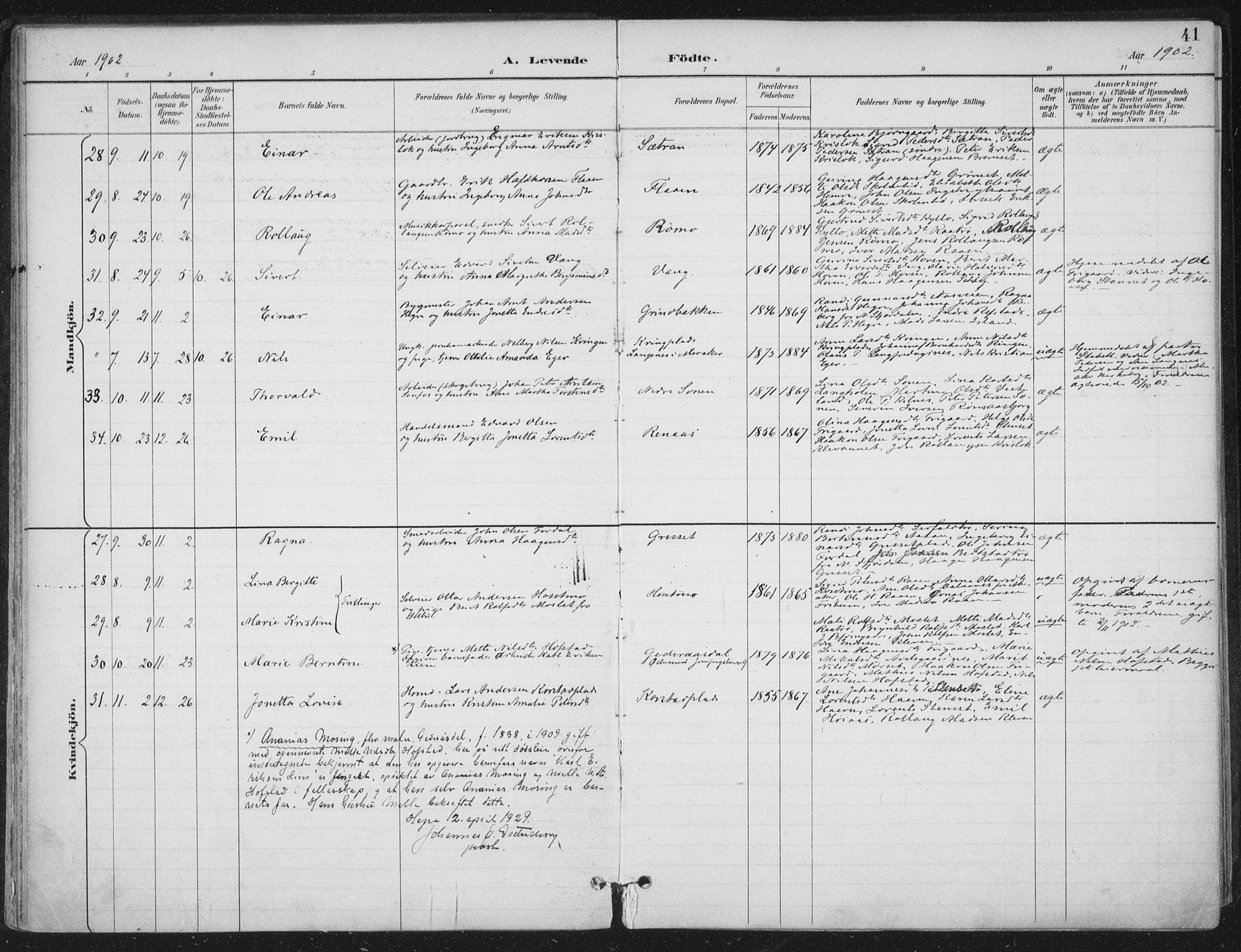 Ministerialprotokoller, klokkerbøker og fødselsregistre - Nord-Trøndelag, SAT/A-1458/703/L0031: Parish register (official) no. 703A04, 1893-1914, p. 41