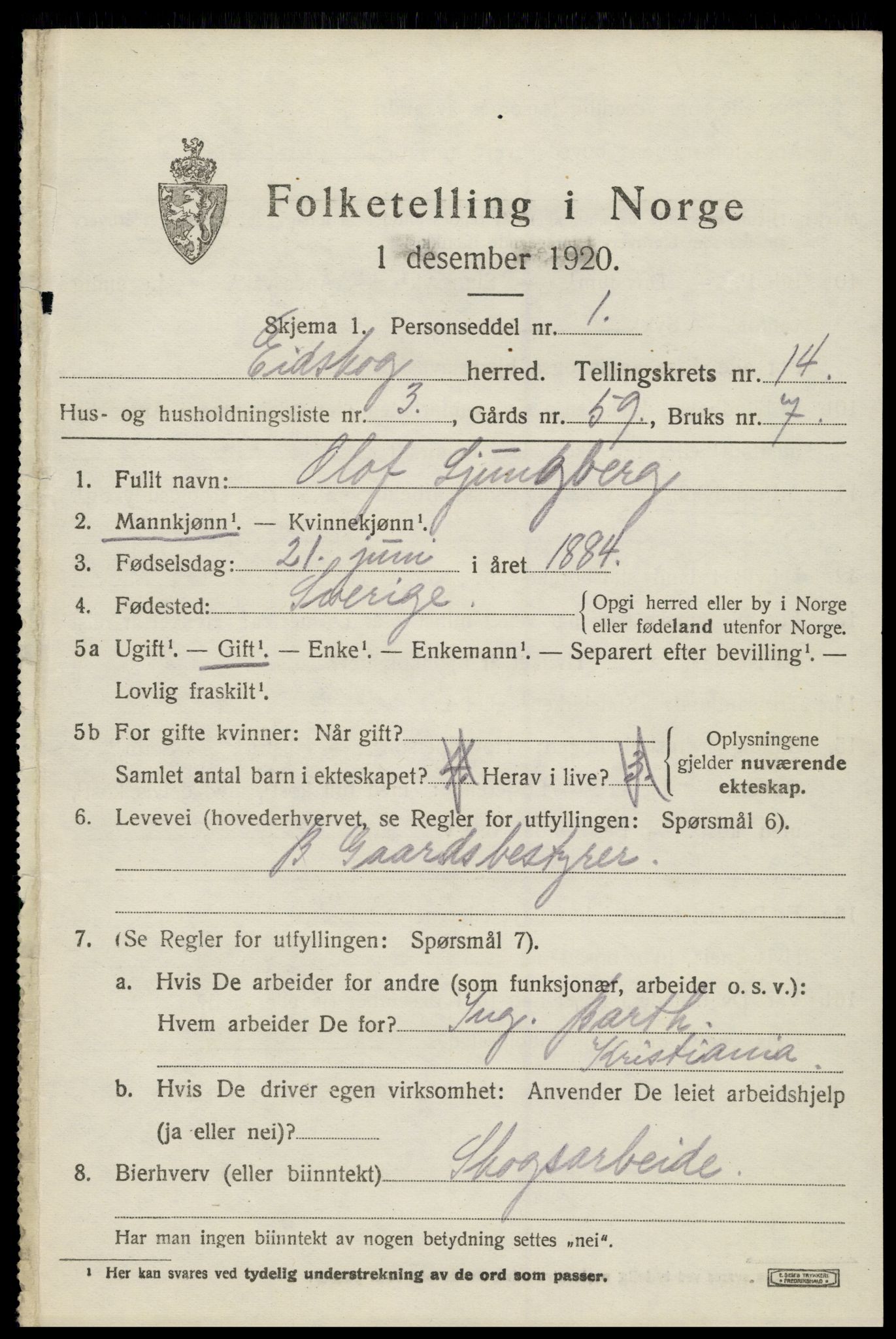 SAH, 1920 census for Eidskog, 1920, p. 13345