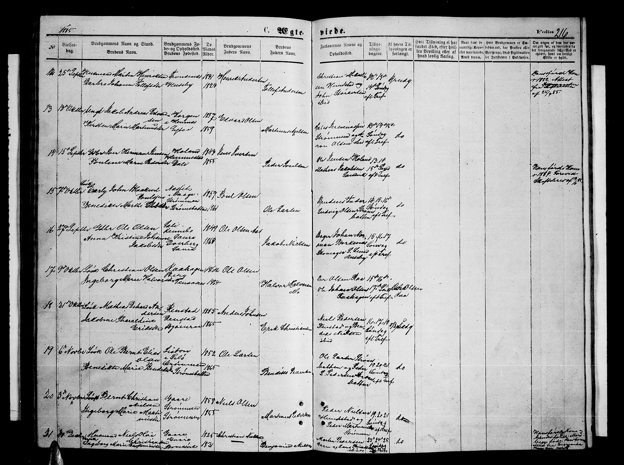 Kvæfjord sokneprestkontor, AV/SATØ-S-1323/G/Ga/Gab/L0004klokker: Parish register (copy) no. 4, 1870-1886, p. 216