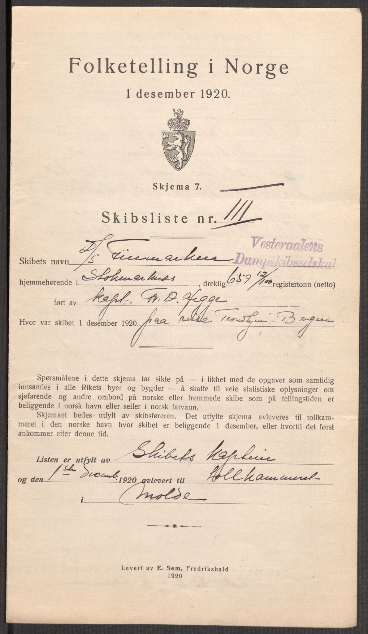 SAT, 1920 census for Molde, 1920, p. 8252