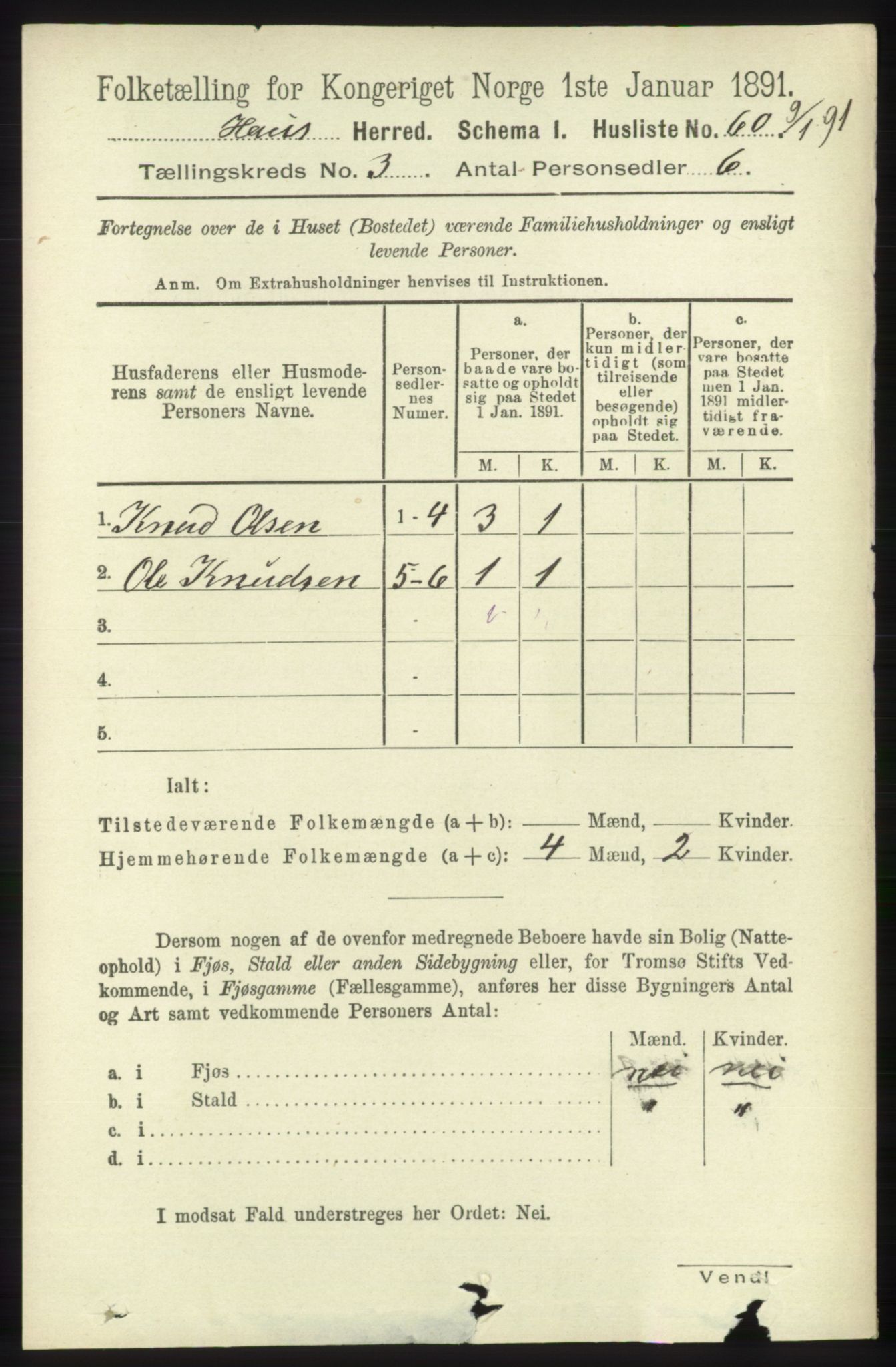 RA, 1891 census for 1250 Haus, 1891, p. 958