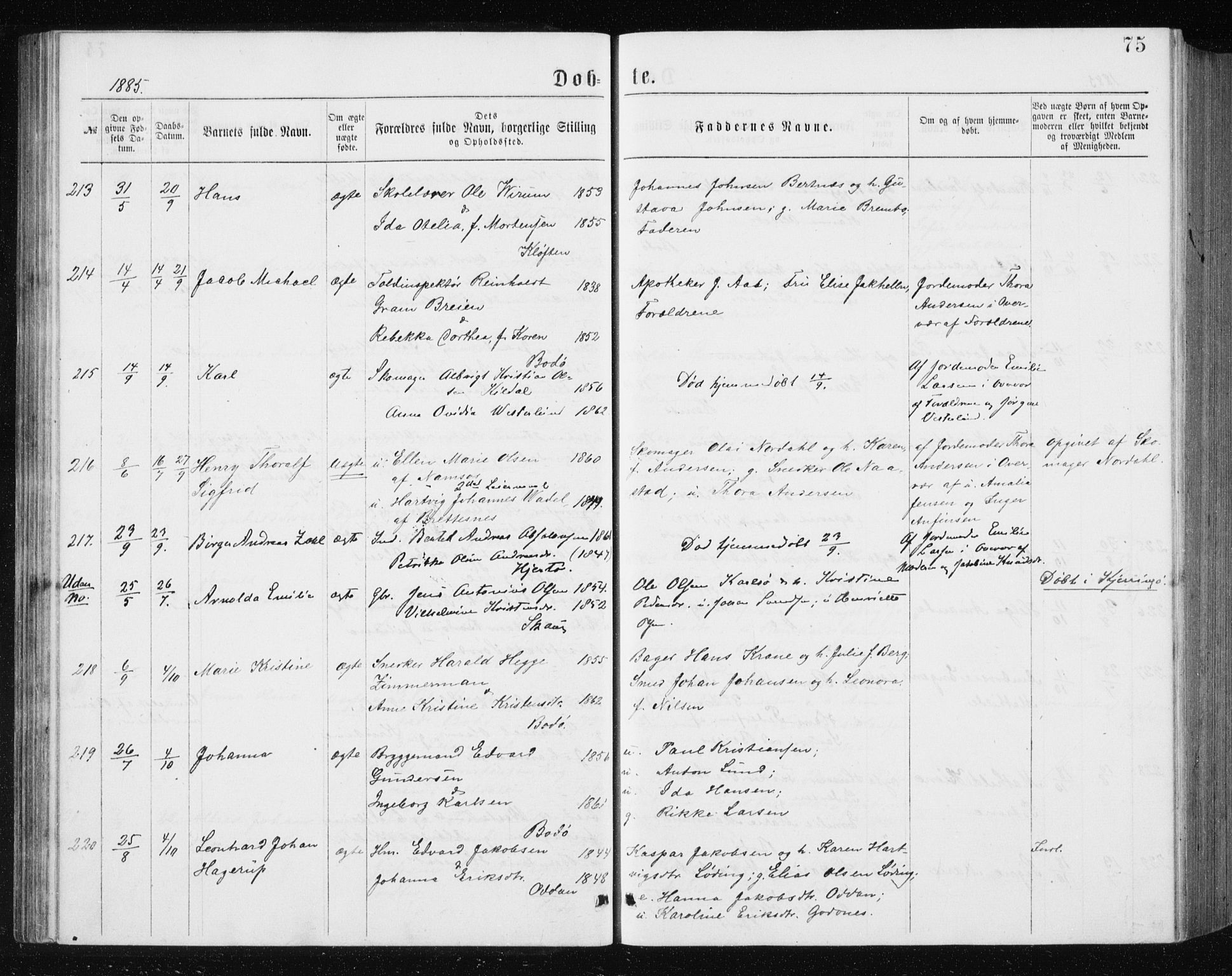 Ministerialprotokoller, klokkerbøker og fødselsregistre - Nordland, SAT/A-1459/801/L0031: Parish register (copy) no. 801C06, 1883-1887, p. 75