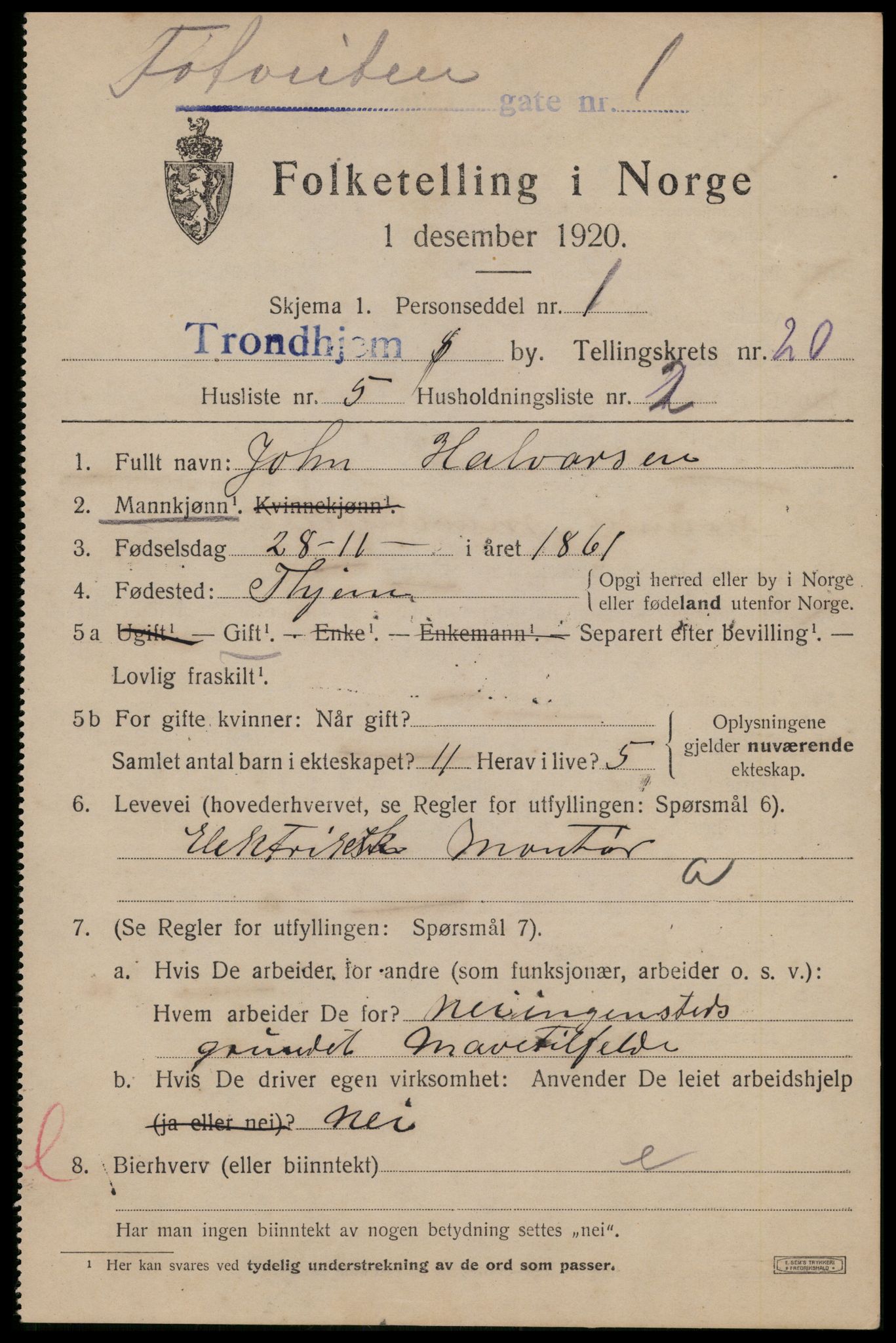 SAT, 1920 census for Trondheim, 1920, p. 59670