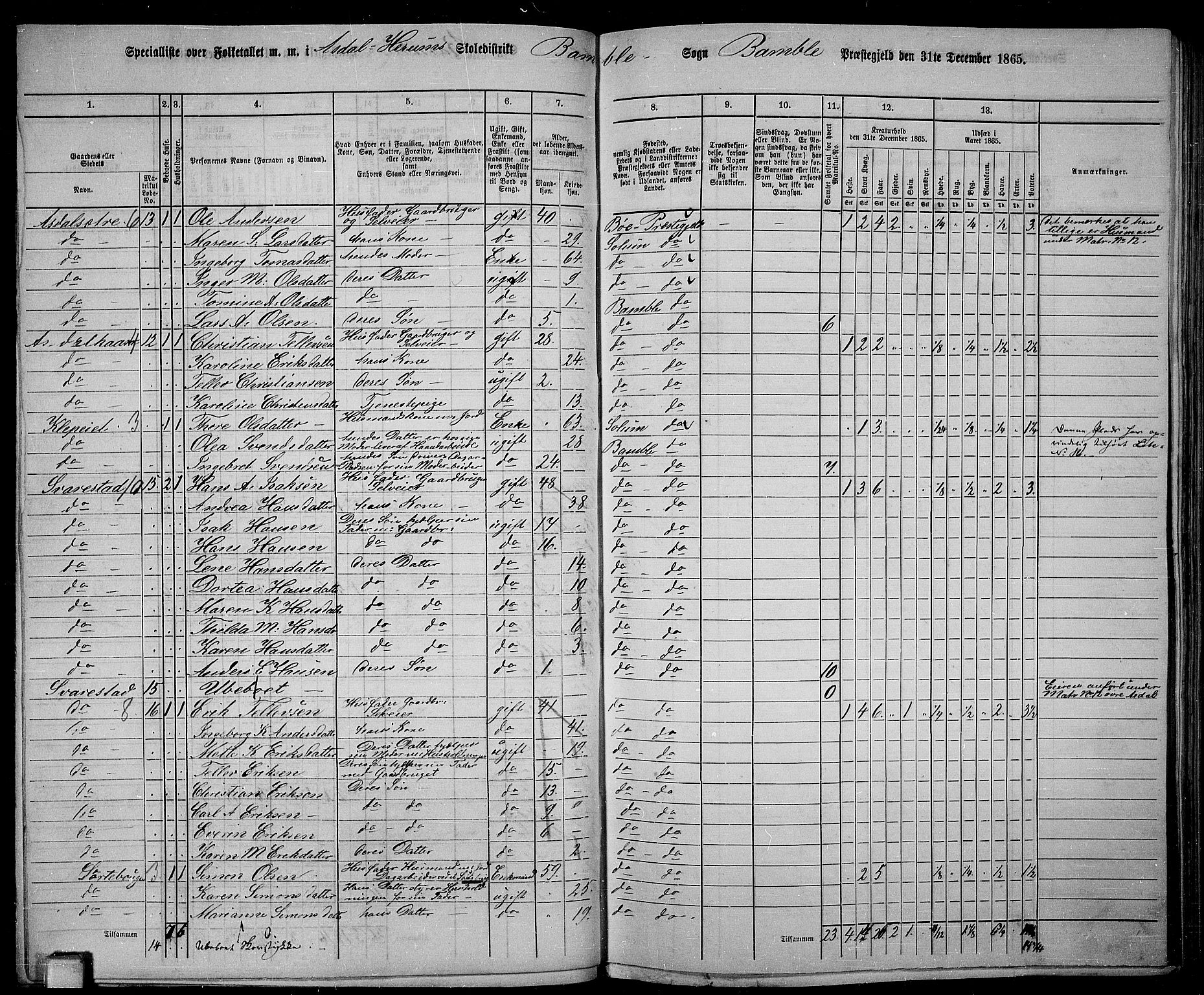 RA, 1865 census for Bamble, 1865, p. 48