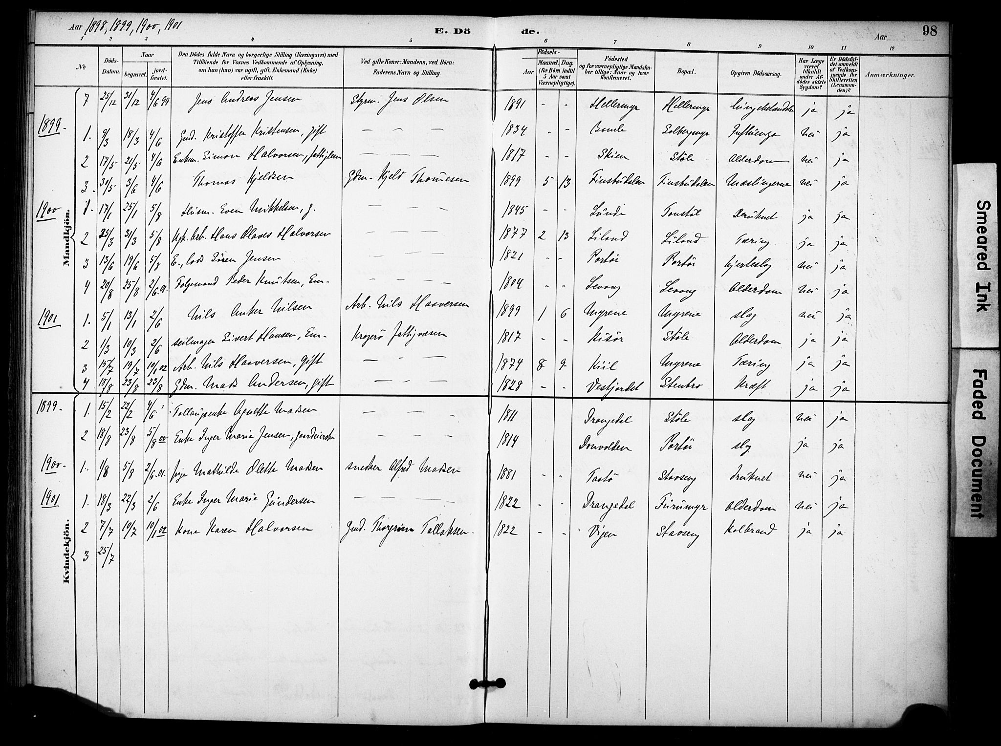 Skåtøy kirkebøker, SAKO/A-304/F/Fb/L0001: Parish register (official) no. II 1, 1892-1916, p. 98