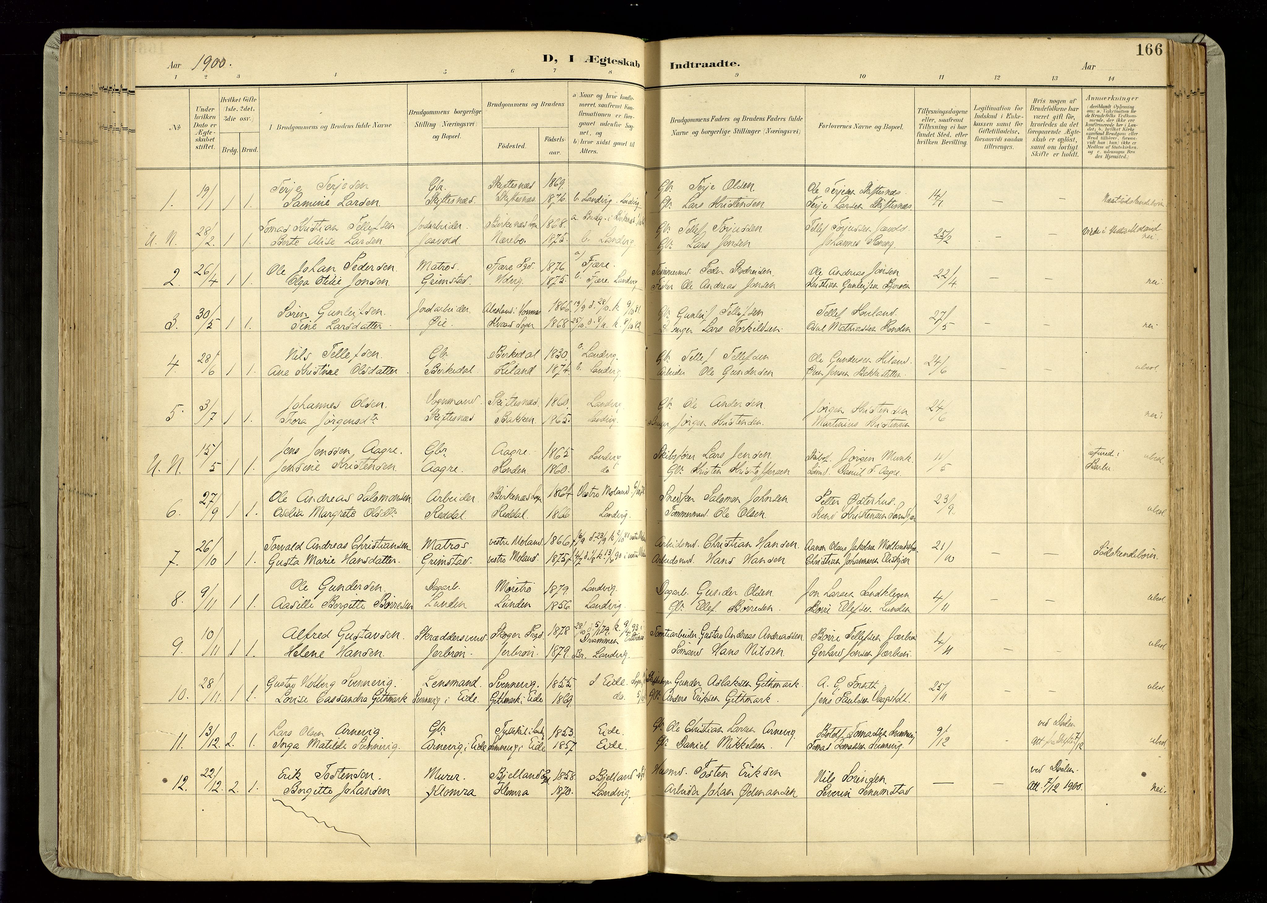 Hommedal sokneprestkontor, AV/SAK-1111-0023/F/Fa/Fab/L0007: Parish register (official) no. A 7, 1898-1924, p. 166