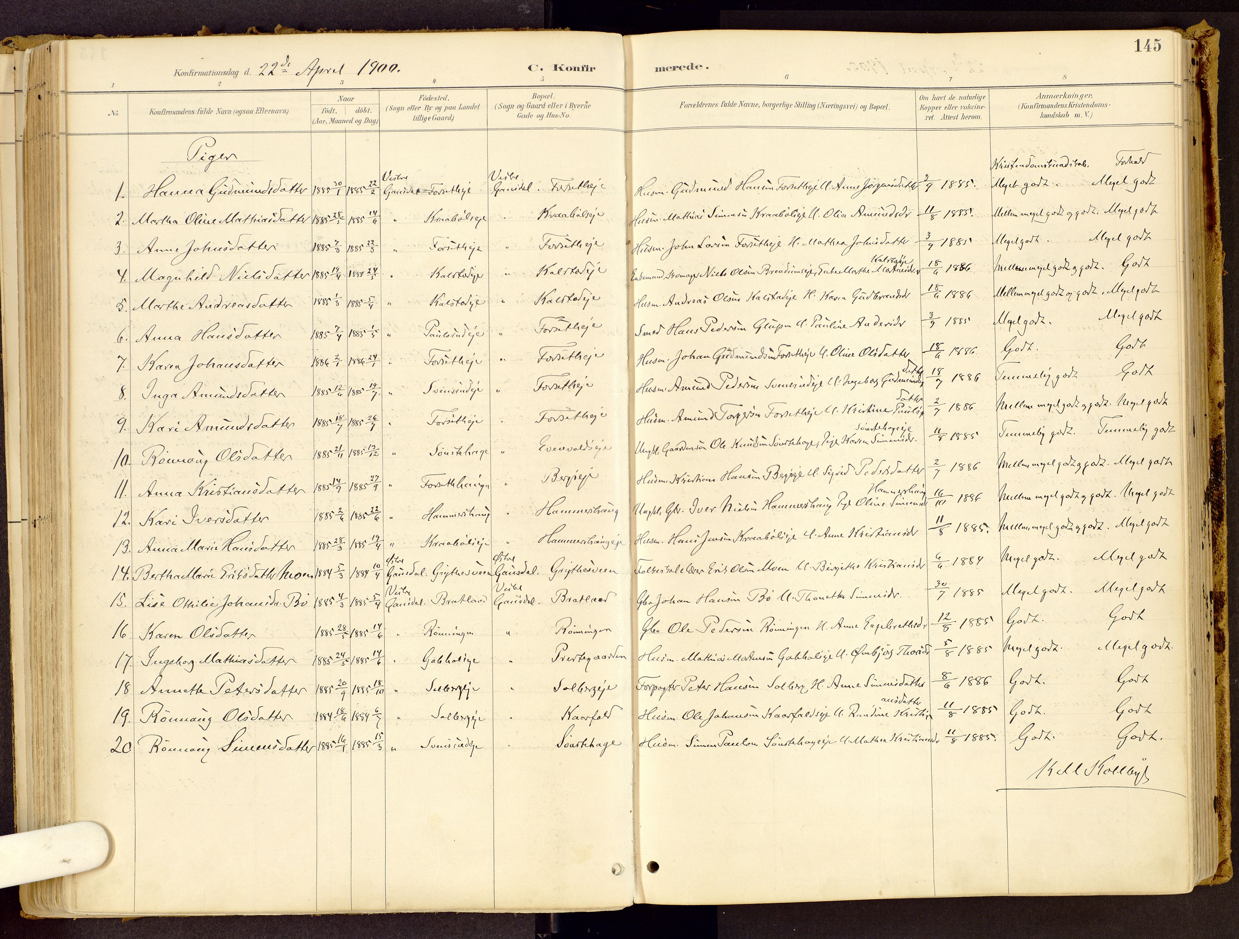Vestre Gausdal prestekontor, SAH/PREST-094/H/Ha/Haa/L0001: Parish register (official) no. 1, 1887-1914, p. 145