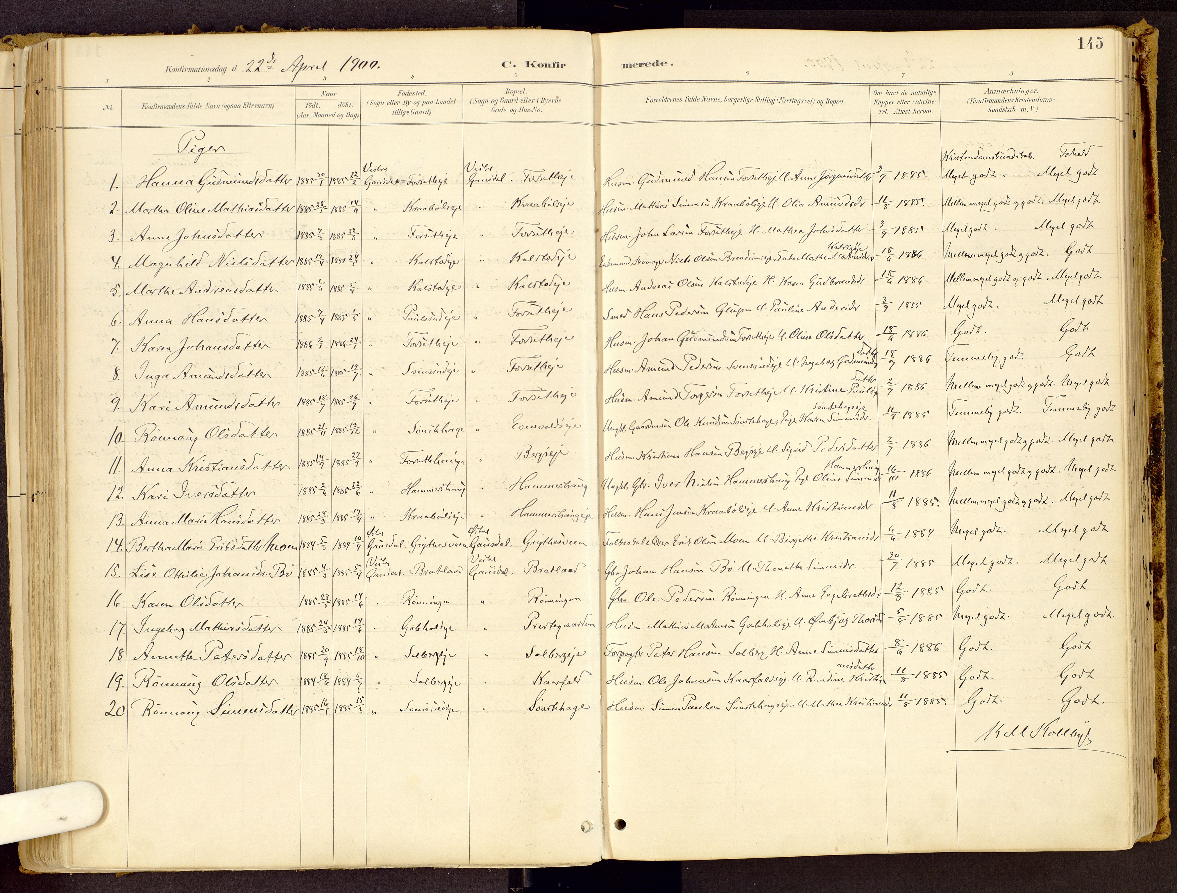 Vestre Gausdal prestekontor, AV/SAH-PREST-094/H/Ha/Haa/L0001: Parish register (official) no. 1, 1887-1914, p. 145