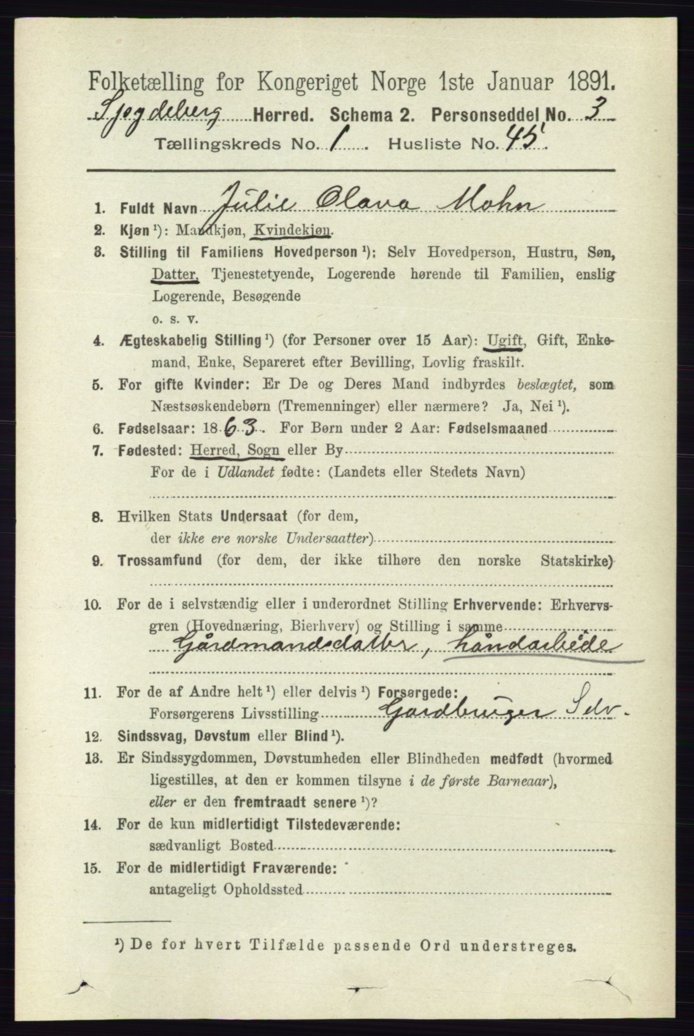 RA, 1891 census for 0123 Spydeberg, 1891, p. 432