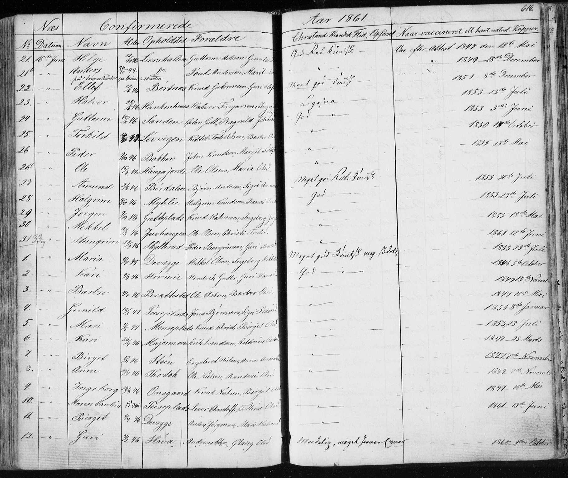 Nes kirkebøker, AV/SAKO-A-236/F/Fa/L0009: Parish register (official) no. 9, 1834-1863, p. 616