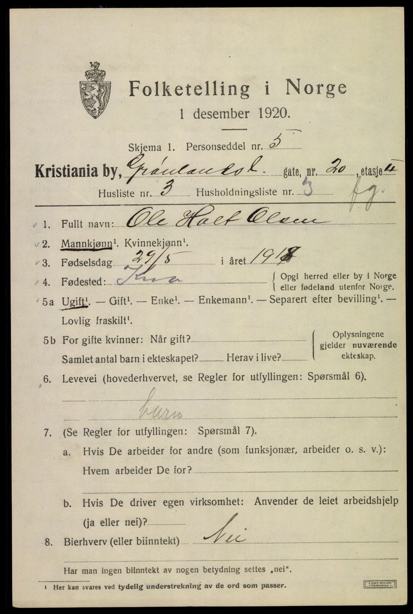 SAO, 1920 census for Kristiania, 1920, p. 256659