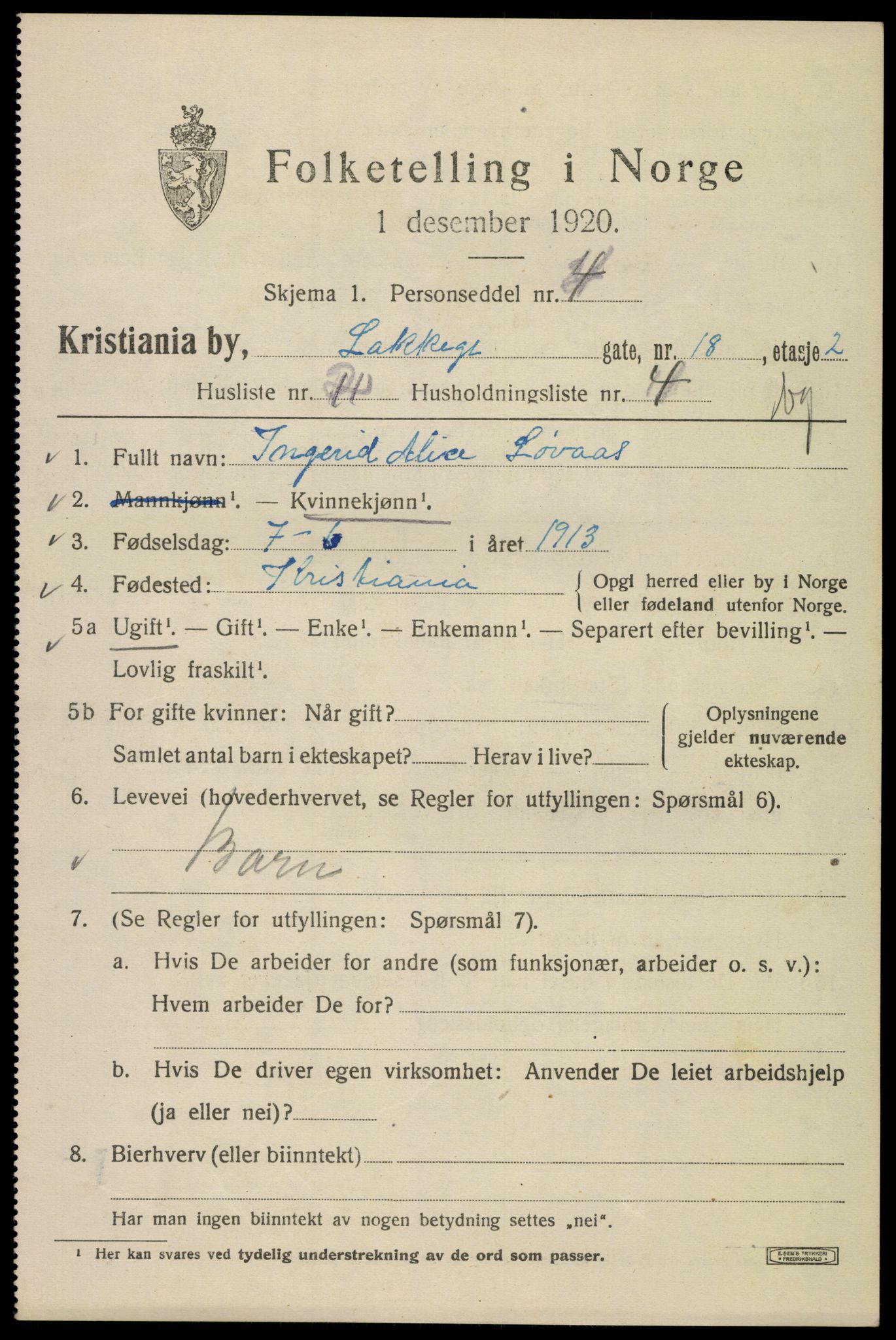 SAO, 1920 census for Kristiania, 1920, p. 355159