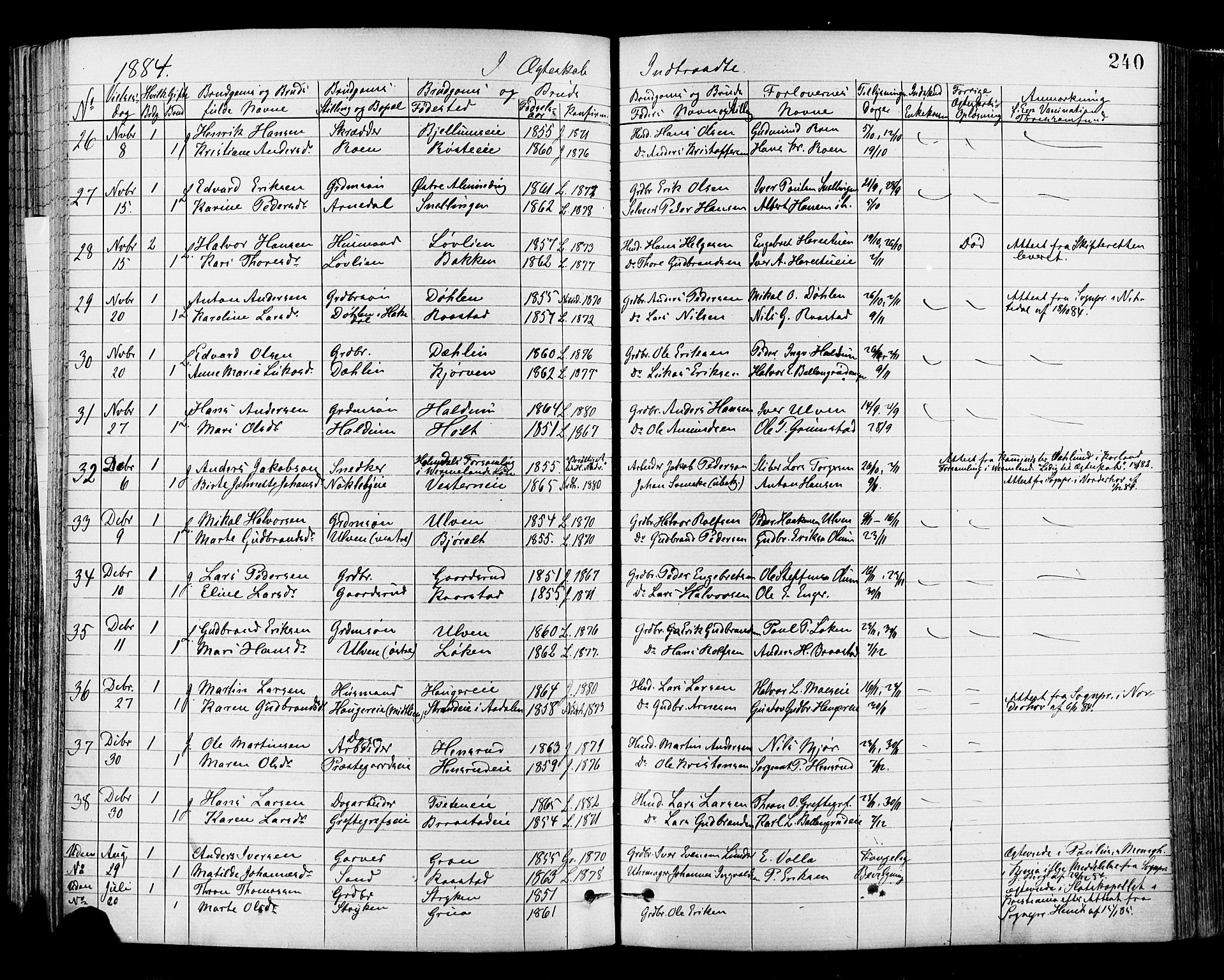 Jevnaker prestekontor, SAH/PREST-116/H/Ha/Haa/L0008: Parish register (official) no. 8, 1877-1890, p. 240