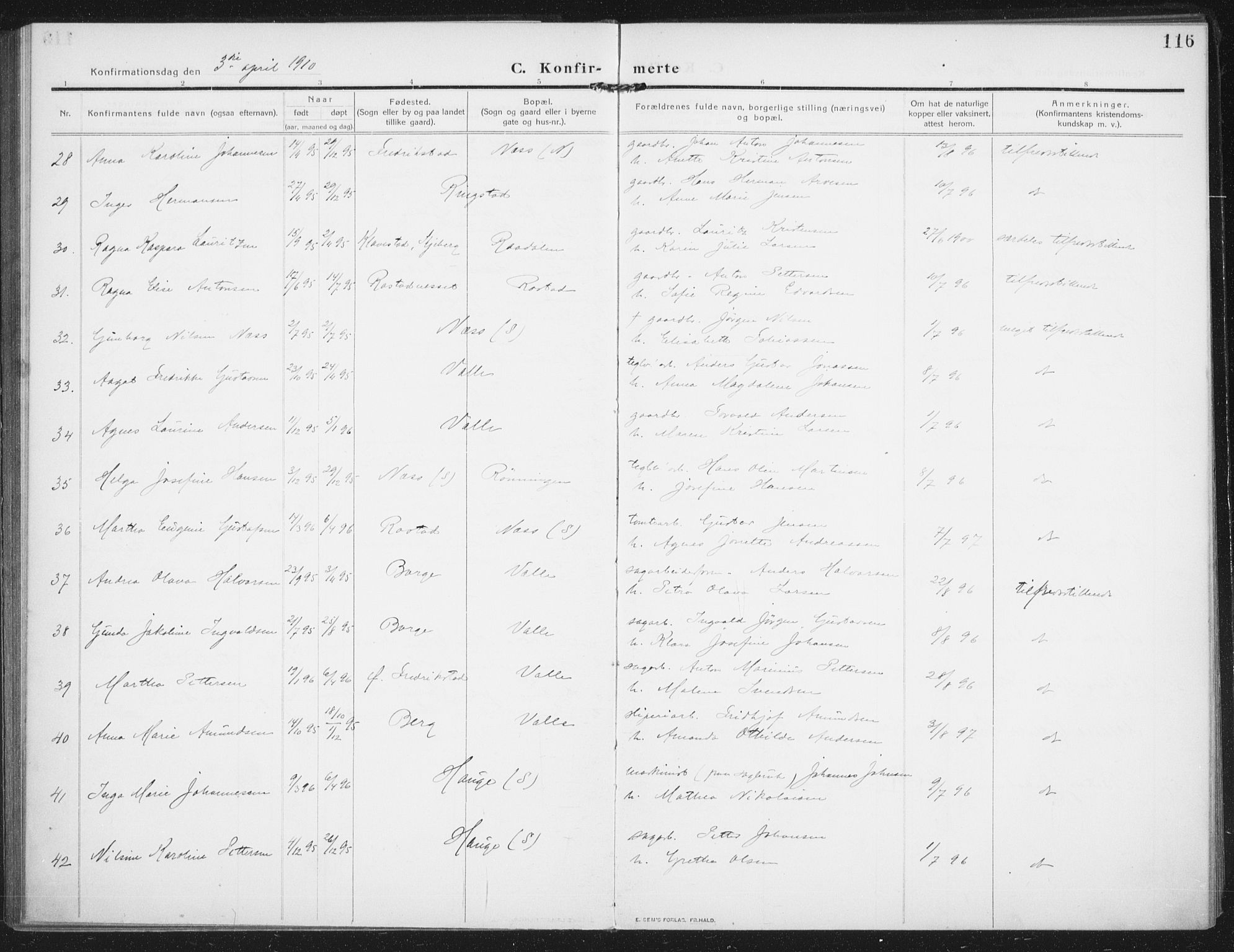 Rolvsøy prestekontor Kirkebøker, AV/SAO-A-2004/F/Fa/L0002: Parish register (official) no. 2, 1909-1917, p. 116