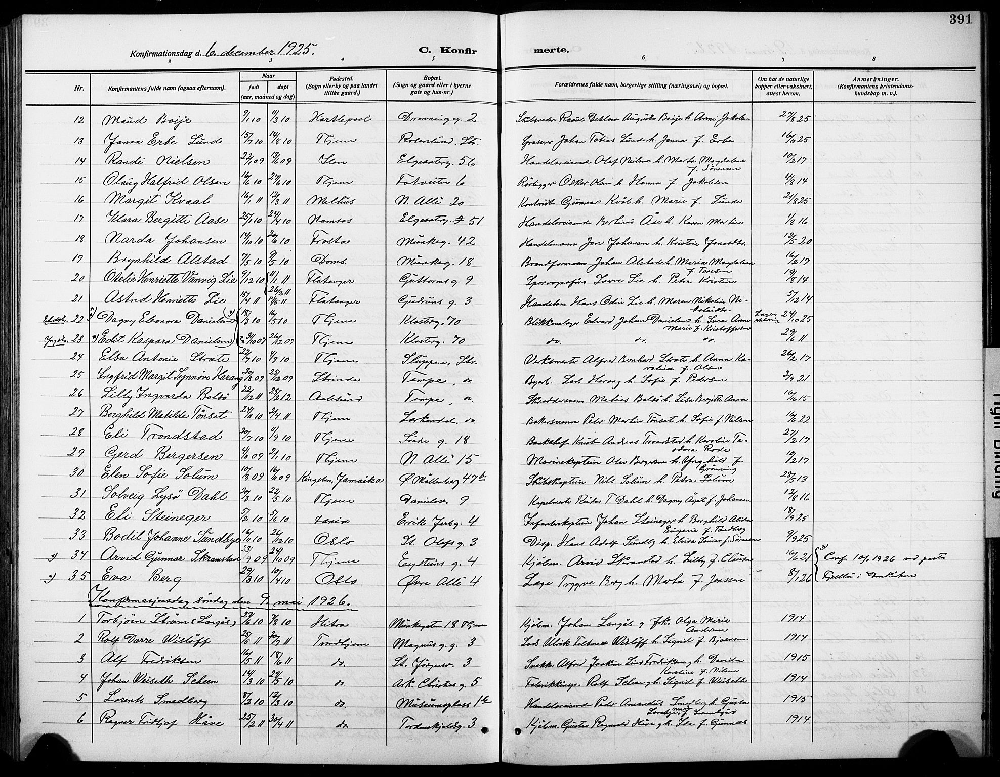 Ministerialprotokoller, klokkerbøker og fødselsregistre - Sør-Trøndelag, SAT/A-1456/601/L0096: Parish register (copy) no. 601C14, 1911-1931, p. 391