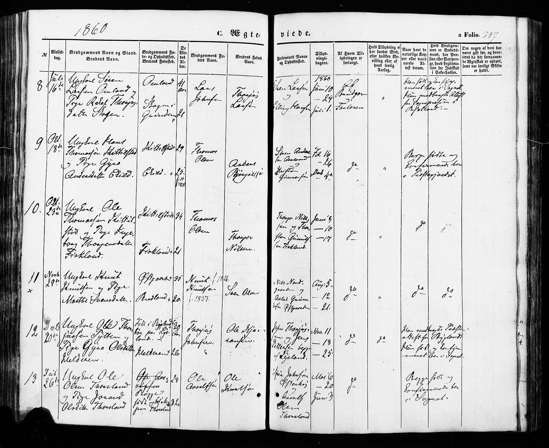 Åseral sokneprestkontor, SAK/1111-0051/F/Fa/L0002: Parish register (official) no. A 2, 1854-1884, p. 347