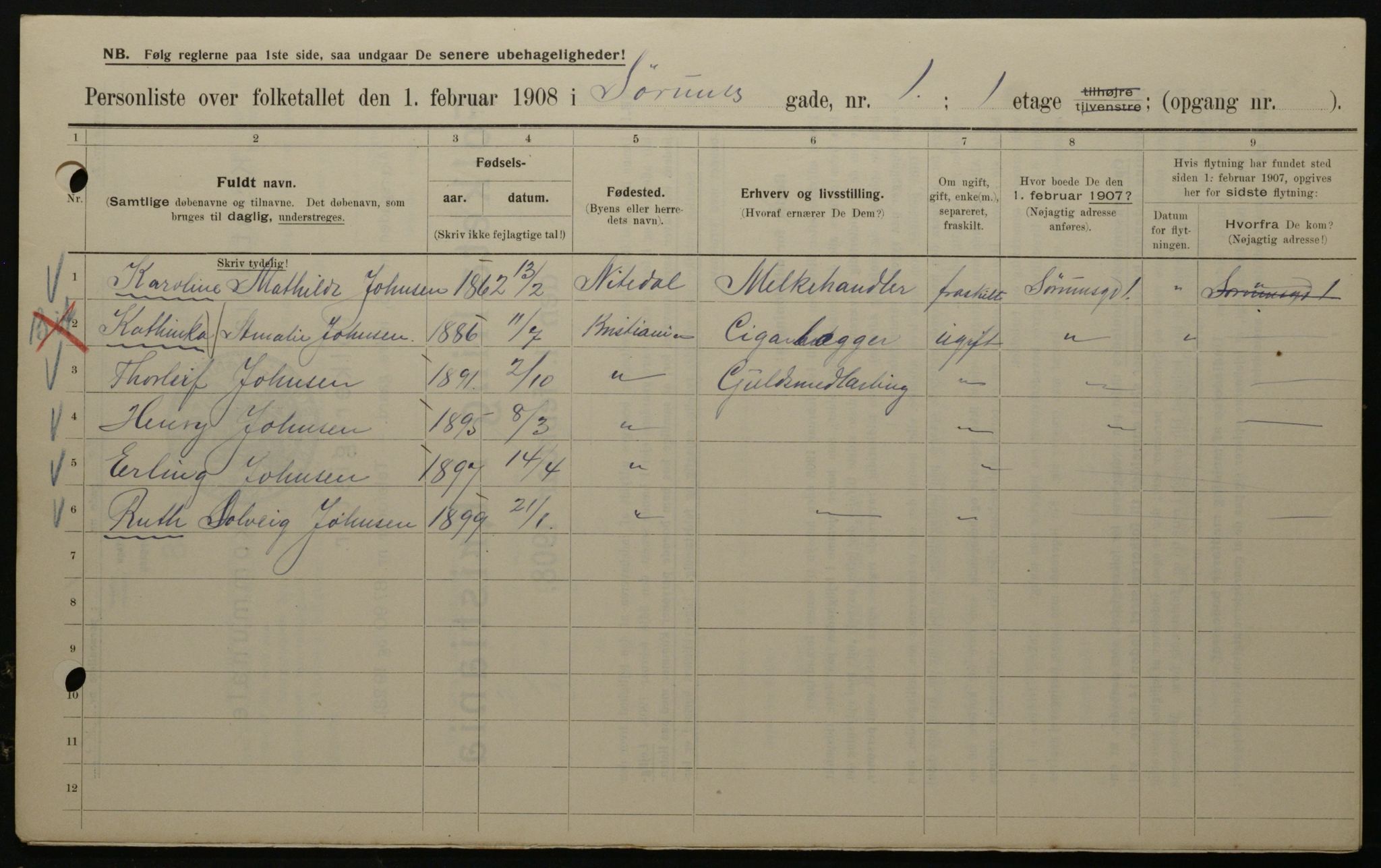 OBA, Municipal Census 1908 for Kristiania, 1908, p. 96073