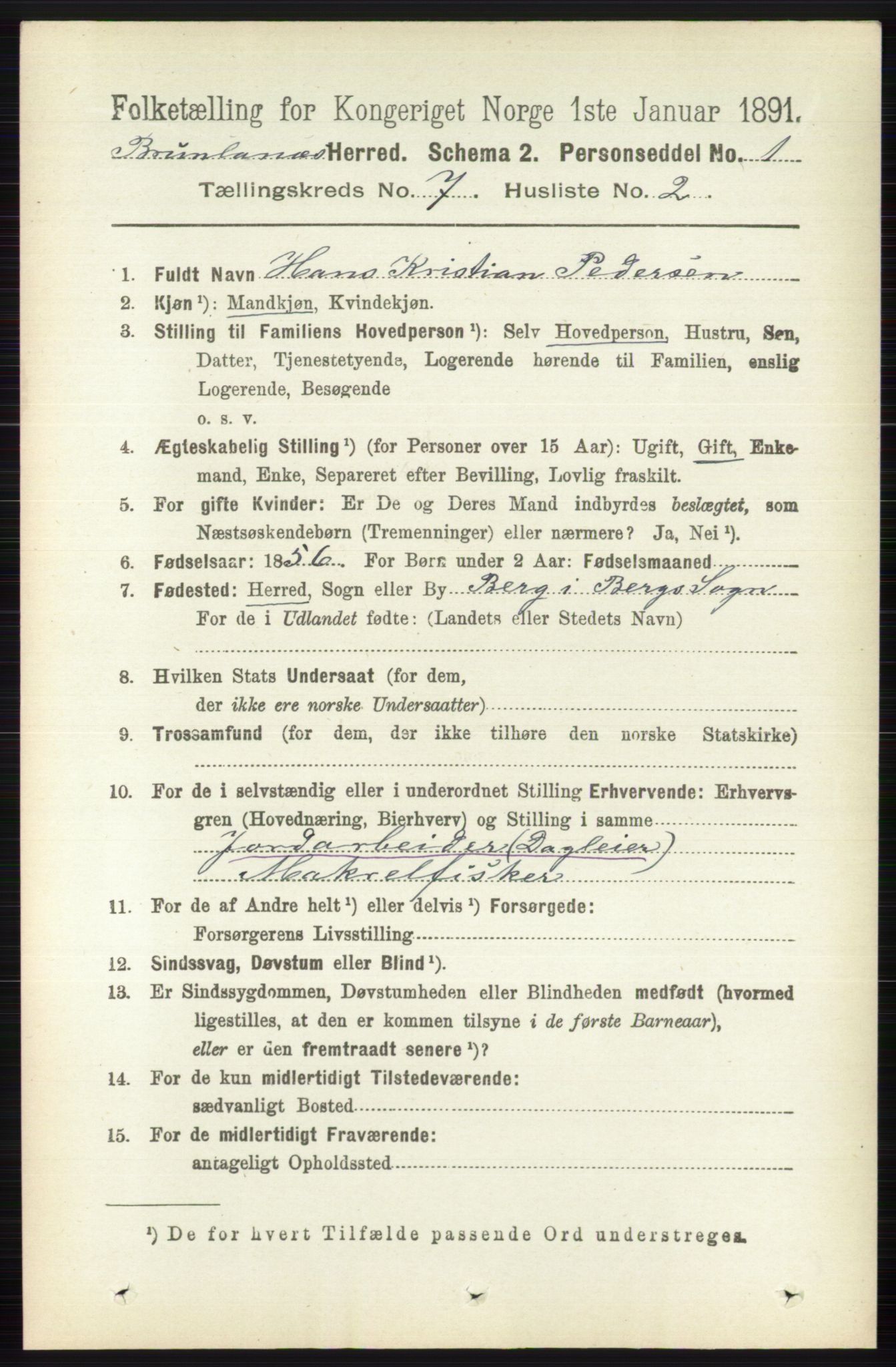 RA, 1891 census for 0726 Brunlanes, 1891, p. 2990