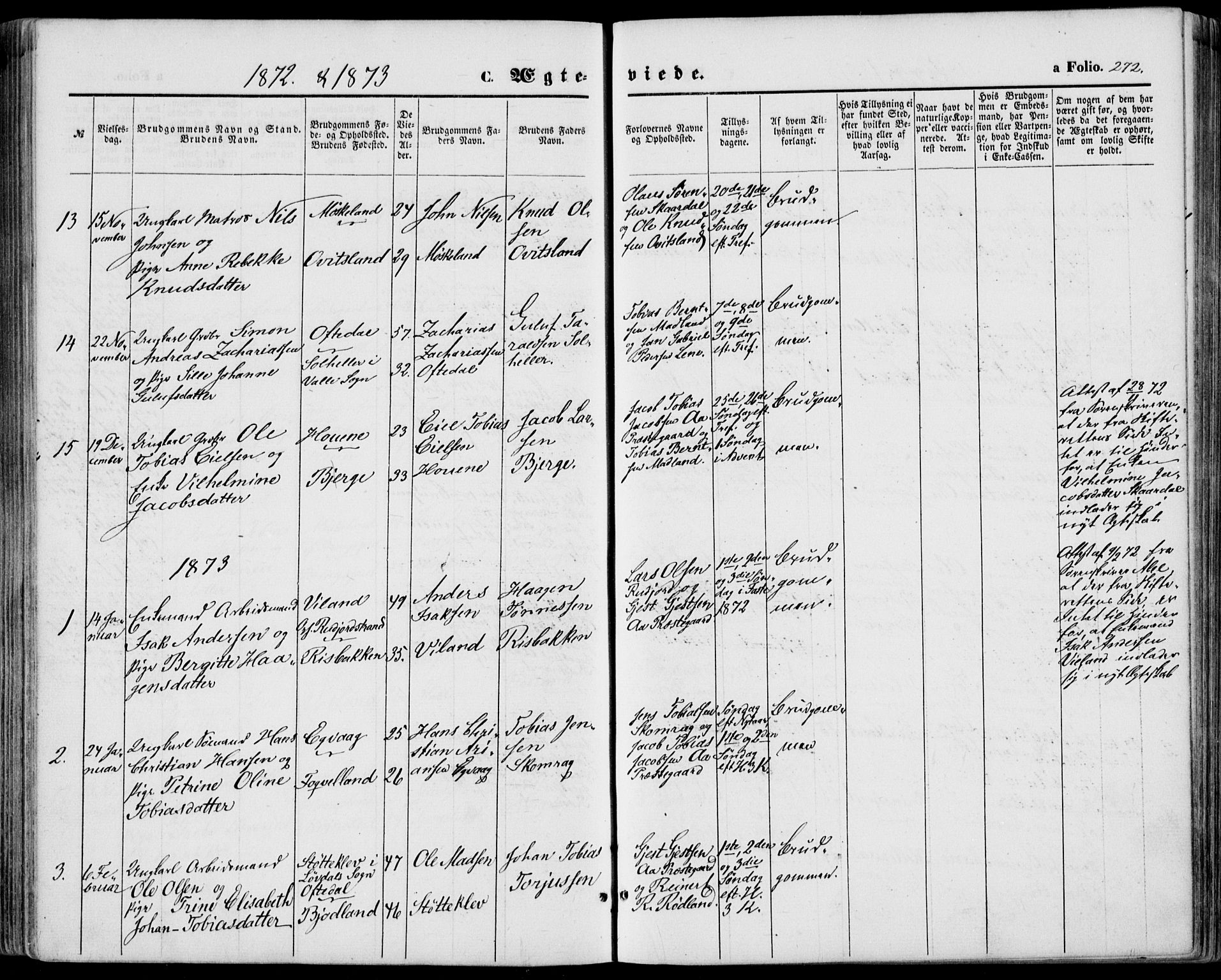 Lyngdal sokneprestkontor, SAK/1111-0029/F/Fa/Fac/L0010: Parish register (official) no. A 10, 1865-1878, p. 272