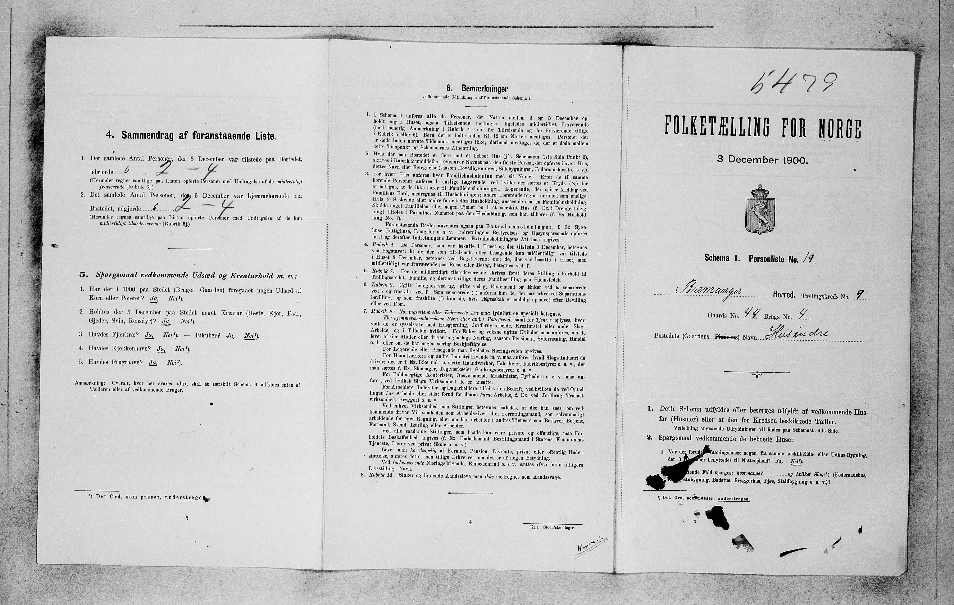 SAB, 1900 census for Bremanger, 1900, p. 696