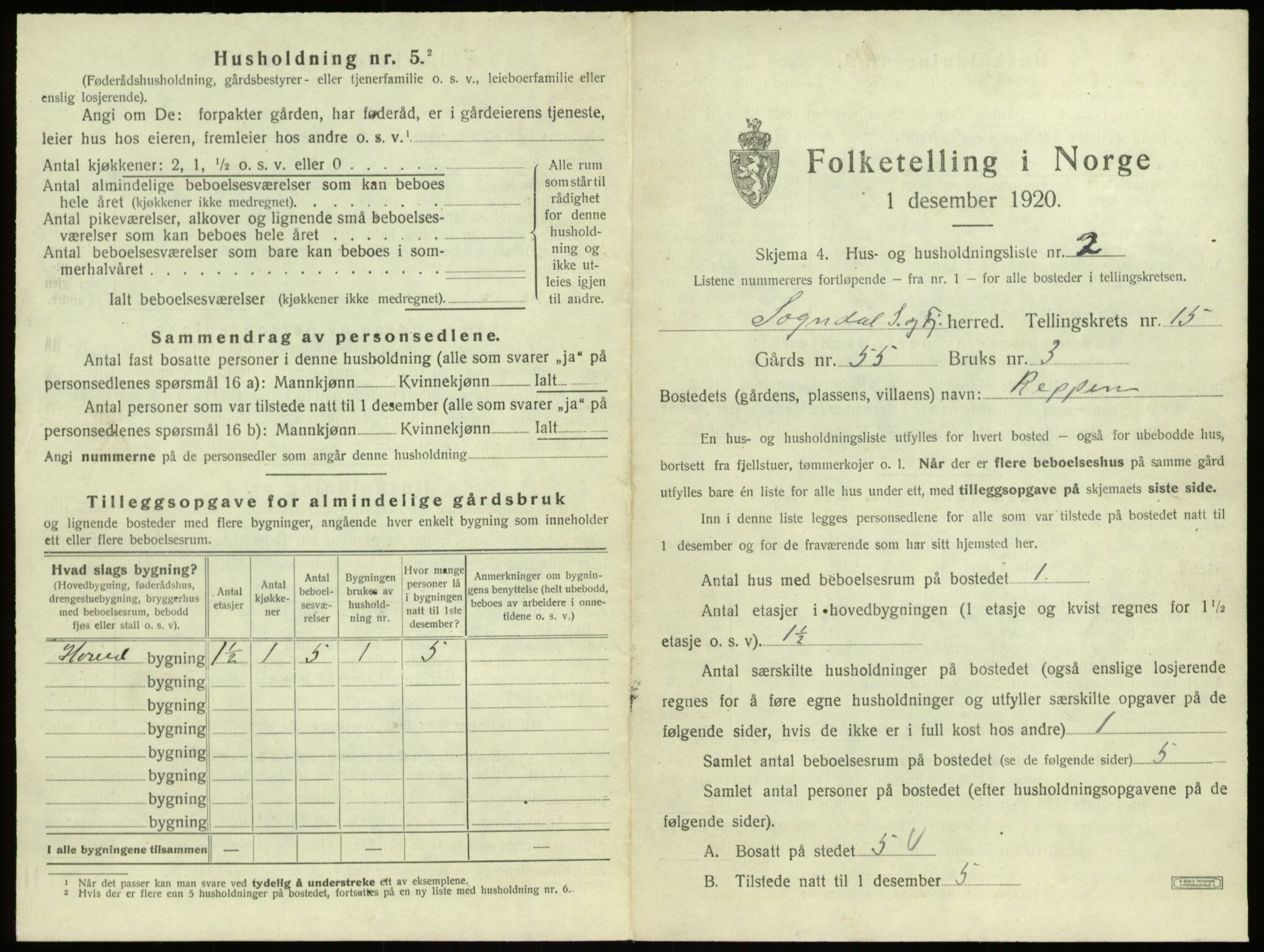 SAB, 1920 census for Sogndal, 1920, p. 815