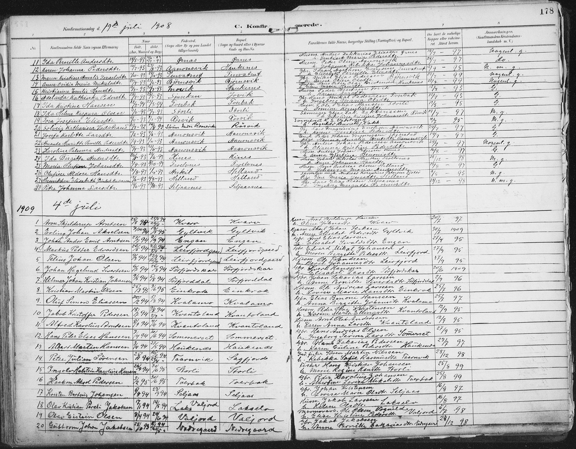 Ministerialprotokoller, klokkerbøker og fødselsregistre - Nordland, SAT/A-1459/854/L0779: Parish register (official) no. 854A02, 1892-1909, p. 178