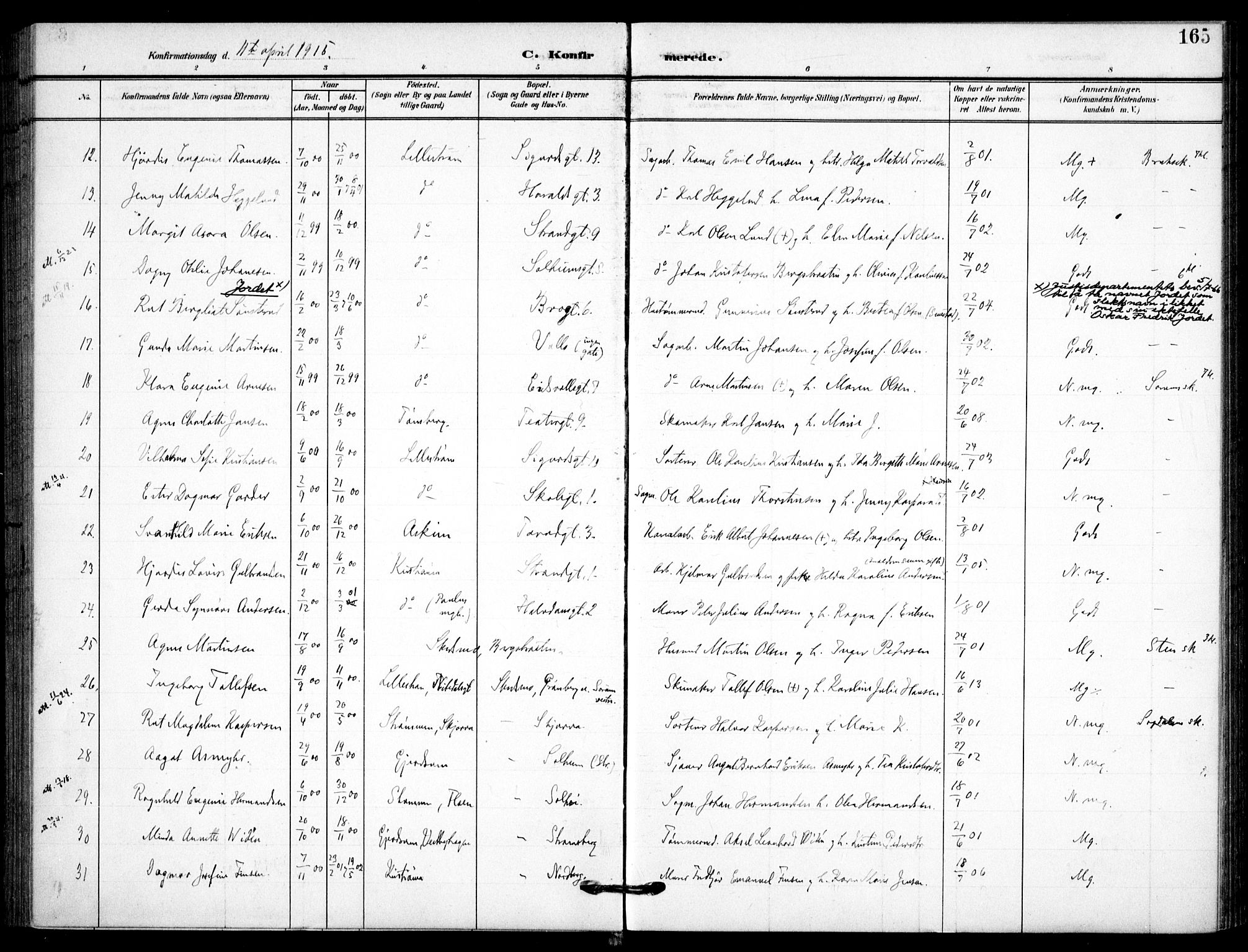 Skedsmo prestekontor Kirkebøker, AV/SAO-A-10033a/F/Fc/L0001: Parish register (official) no. III 1, 1908-1916, p. 165