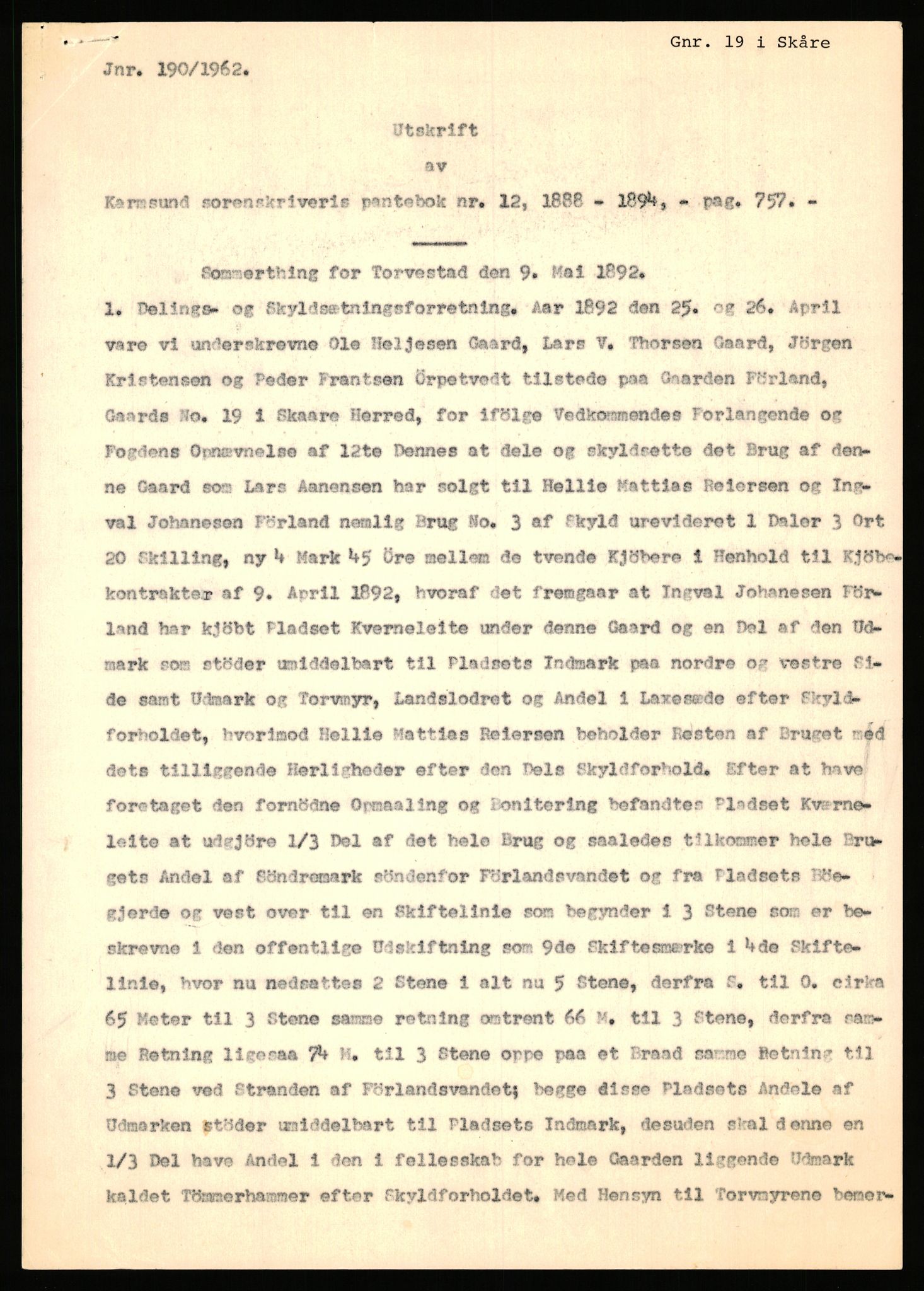 Statsarkivet i Stavanger, AV/SAST-A-101971/03/Y/Yj/L0024: Avskrifter sortert etter gårdsnavn: Fæøen - Garborg, 1750-1930, p. 243