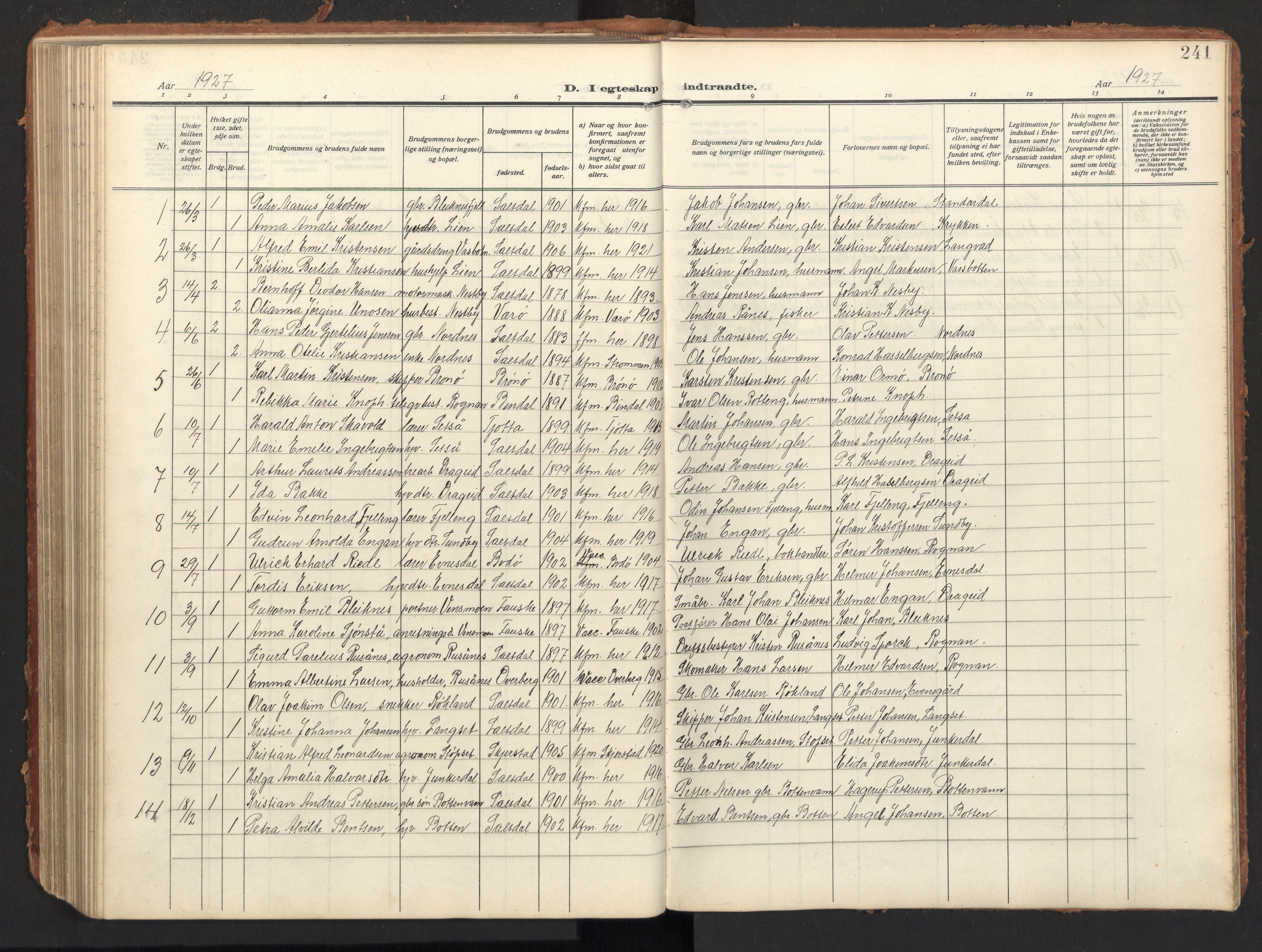 Ministerialprotokoller, klokkerbøker og fødselsregistre - Nordland, AV/SAT-A-1459/847/L0683: Parish register (copy) no. 847C11, 1908-1929, p. 241