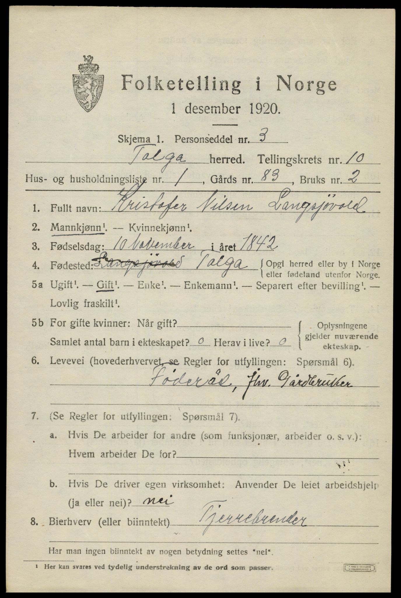 SAH, 1920 census for Tolga, 1920, p. 4915