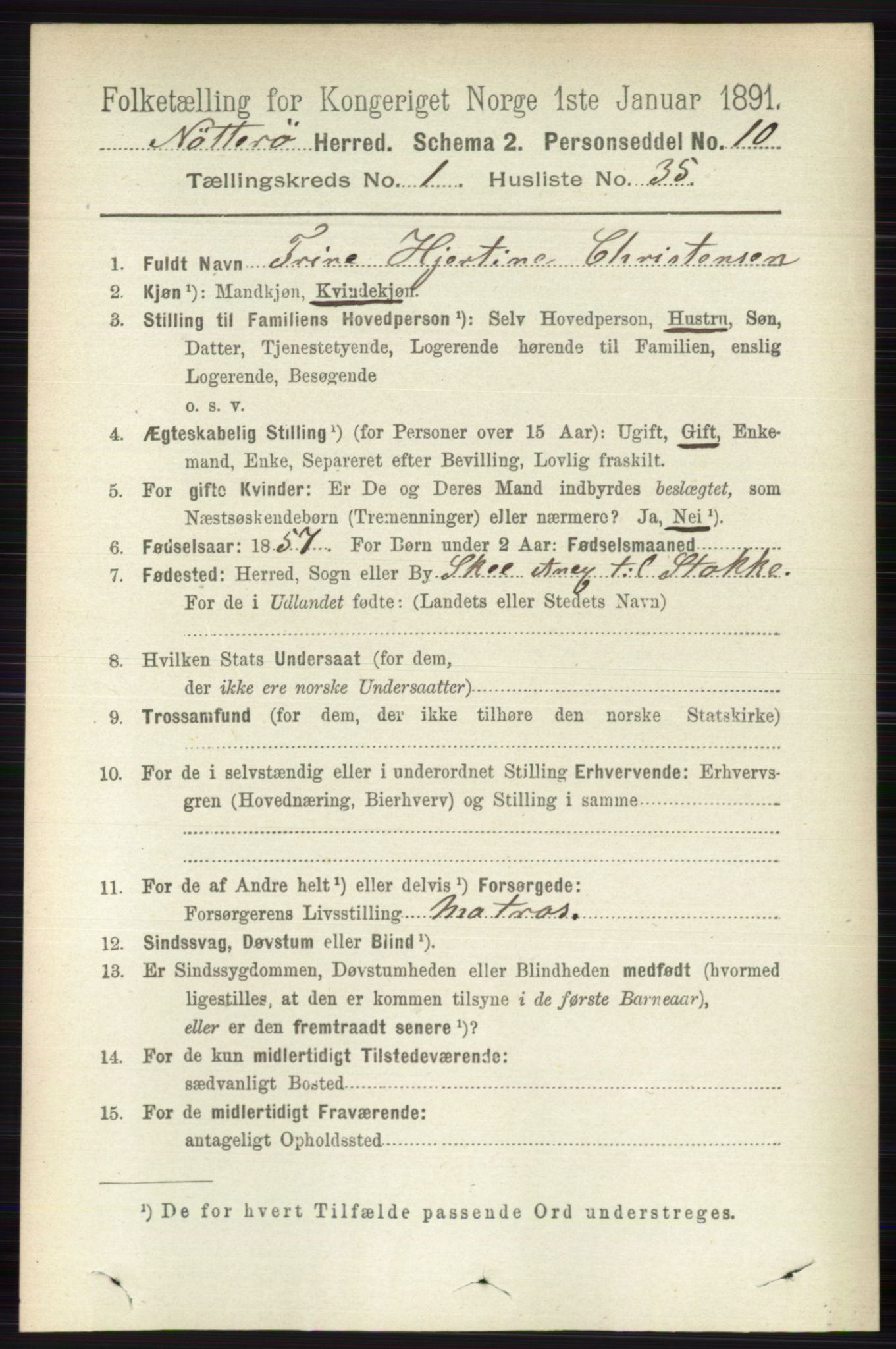 RA, 1891 census for 0722 Nøtterøy, 1891, p. 333