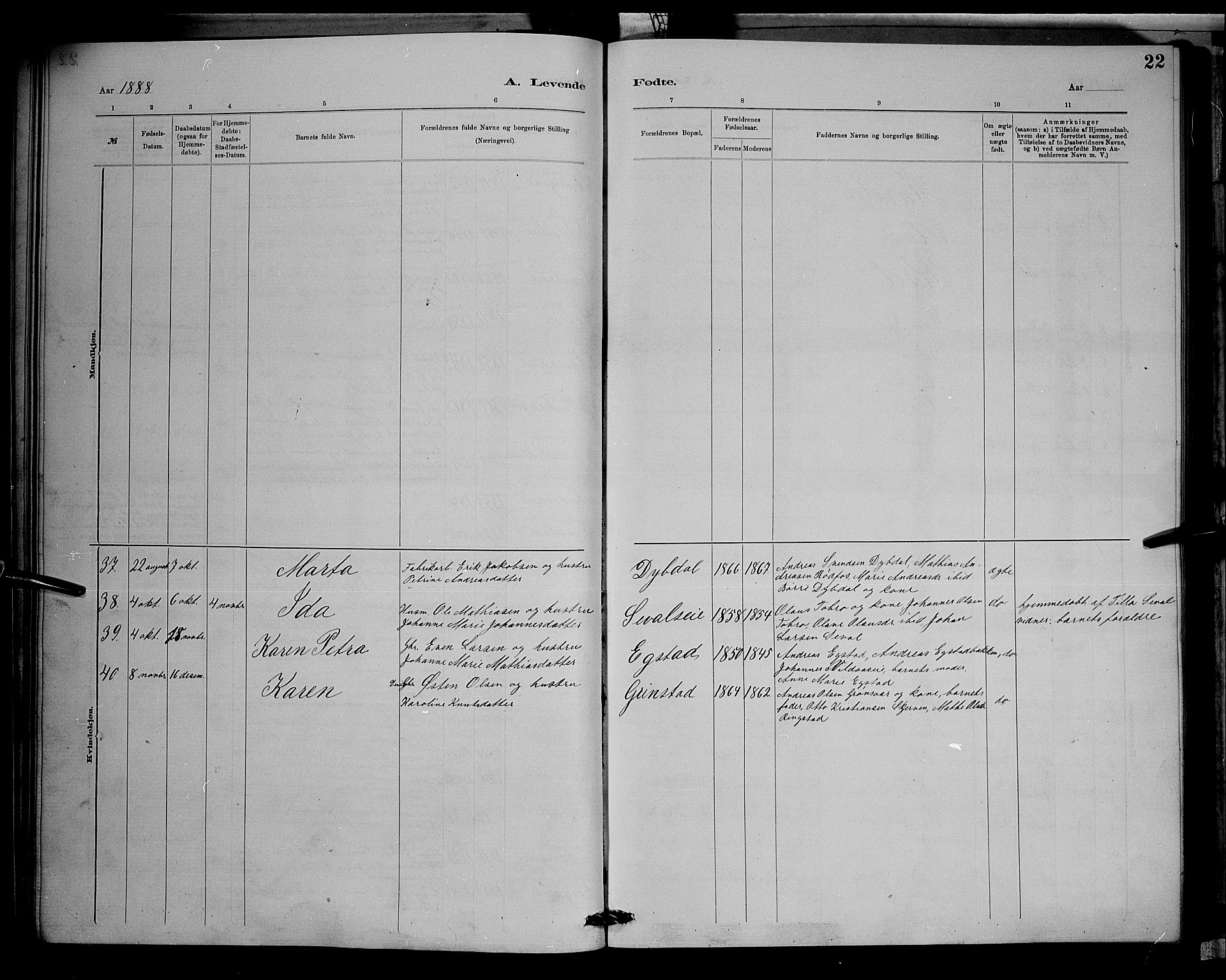 Vardal prestekontor, AV/SAH-PREST-100/H/Ha/Hab/L0008: Parish register (copy) no. 8, 1881-1898, p. 22