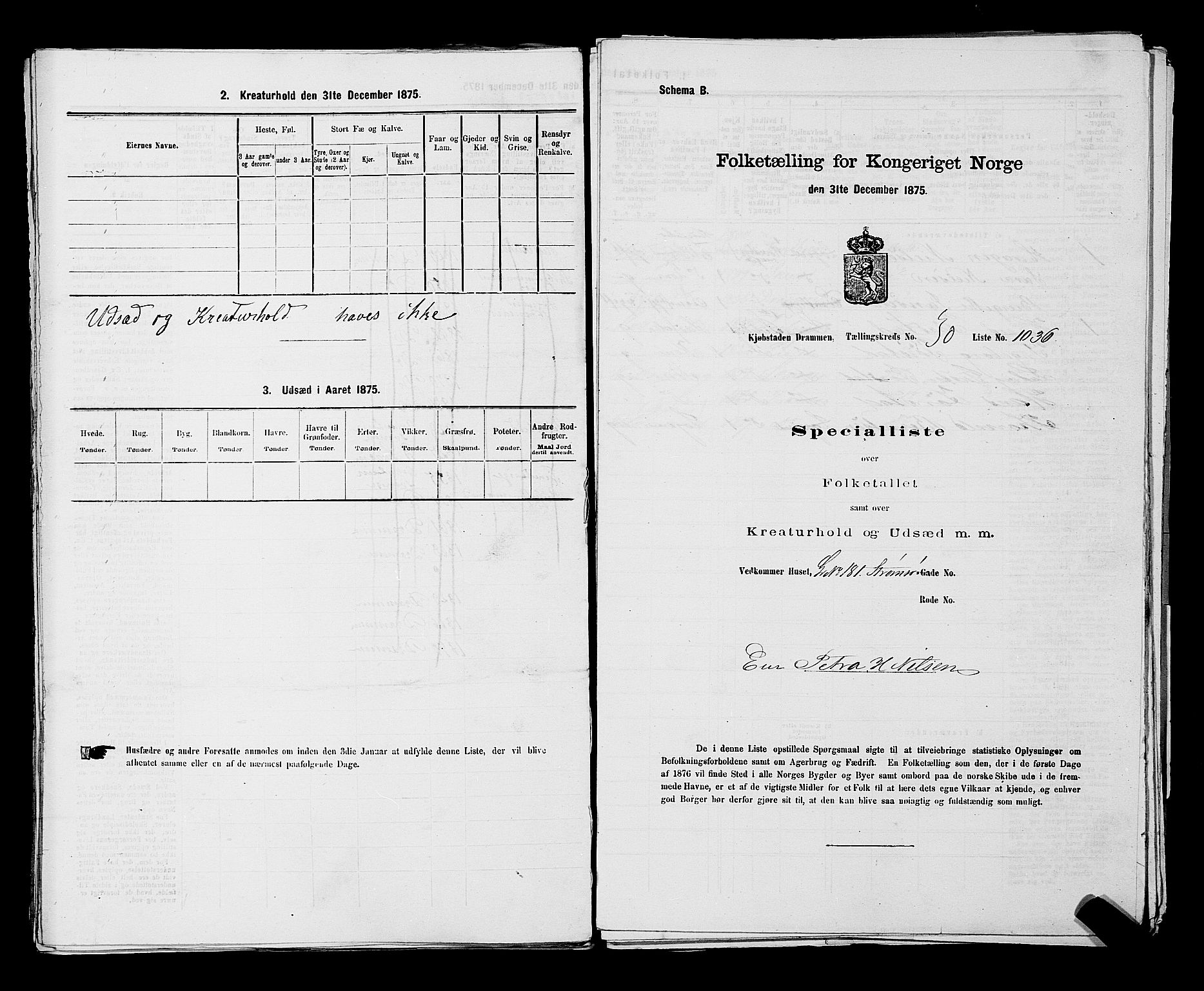 SAKO, 1875 census for 0602 Drammen, 1875, p. 2853