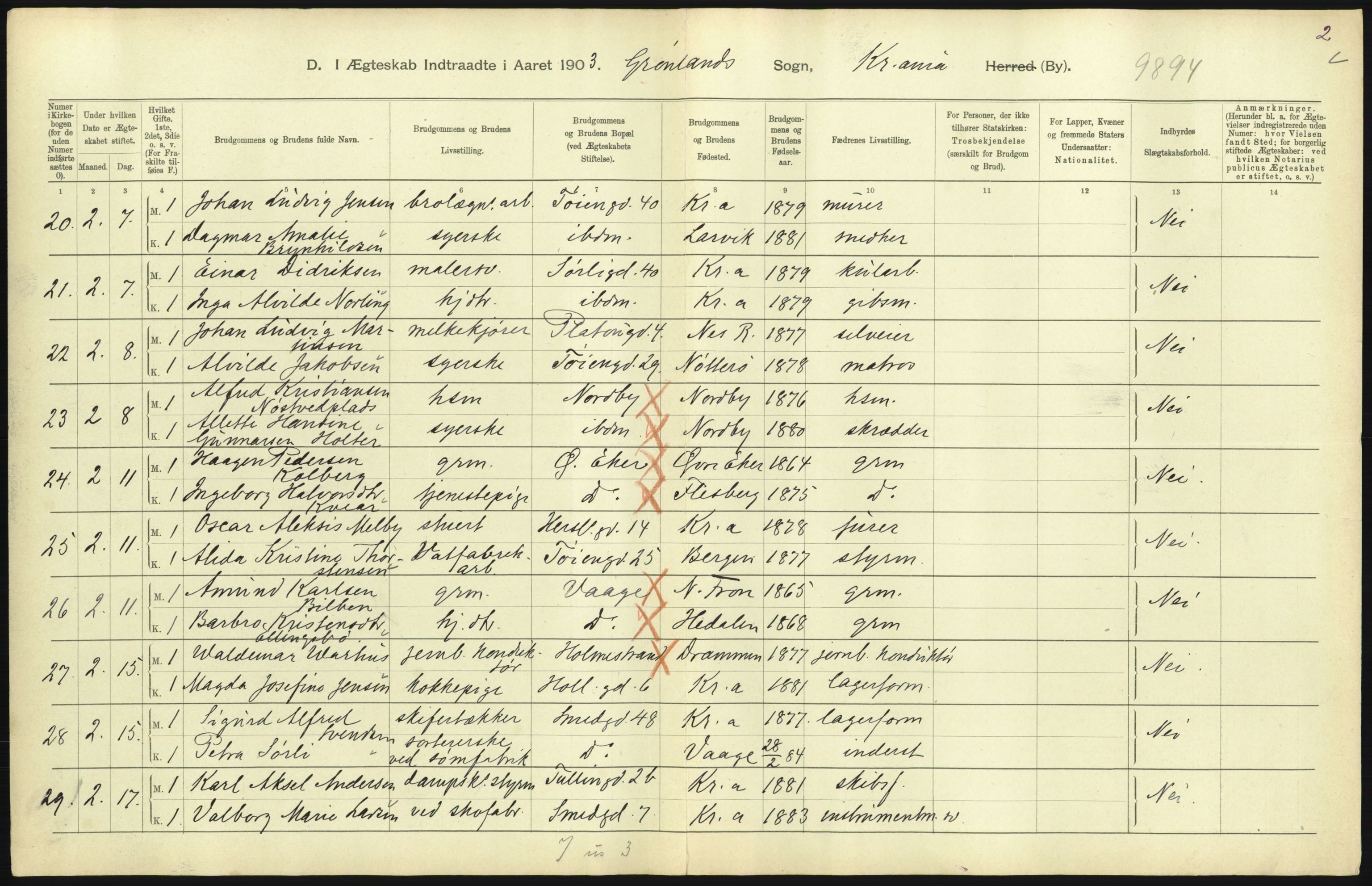 Statistisk sentralbyrå, Sosiodemografiske emner, Befolkning, AV/RA-S-2228/D/Df/Dfa/Dfaa/L0004: Kristiania: Gifte, døde, 1903, p. 457