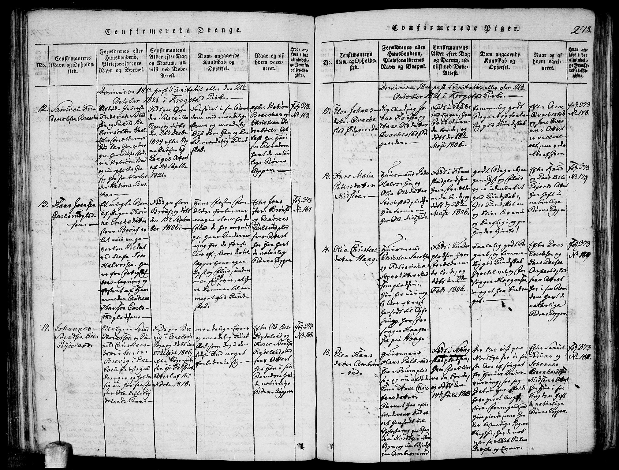 Kråkstad prestekontor Kirkebøker, AV/SAO-A-10125a/F/Fa/L0003: Parish register (official) no. I 3, 1813-1824, p. 278