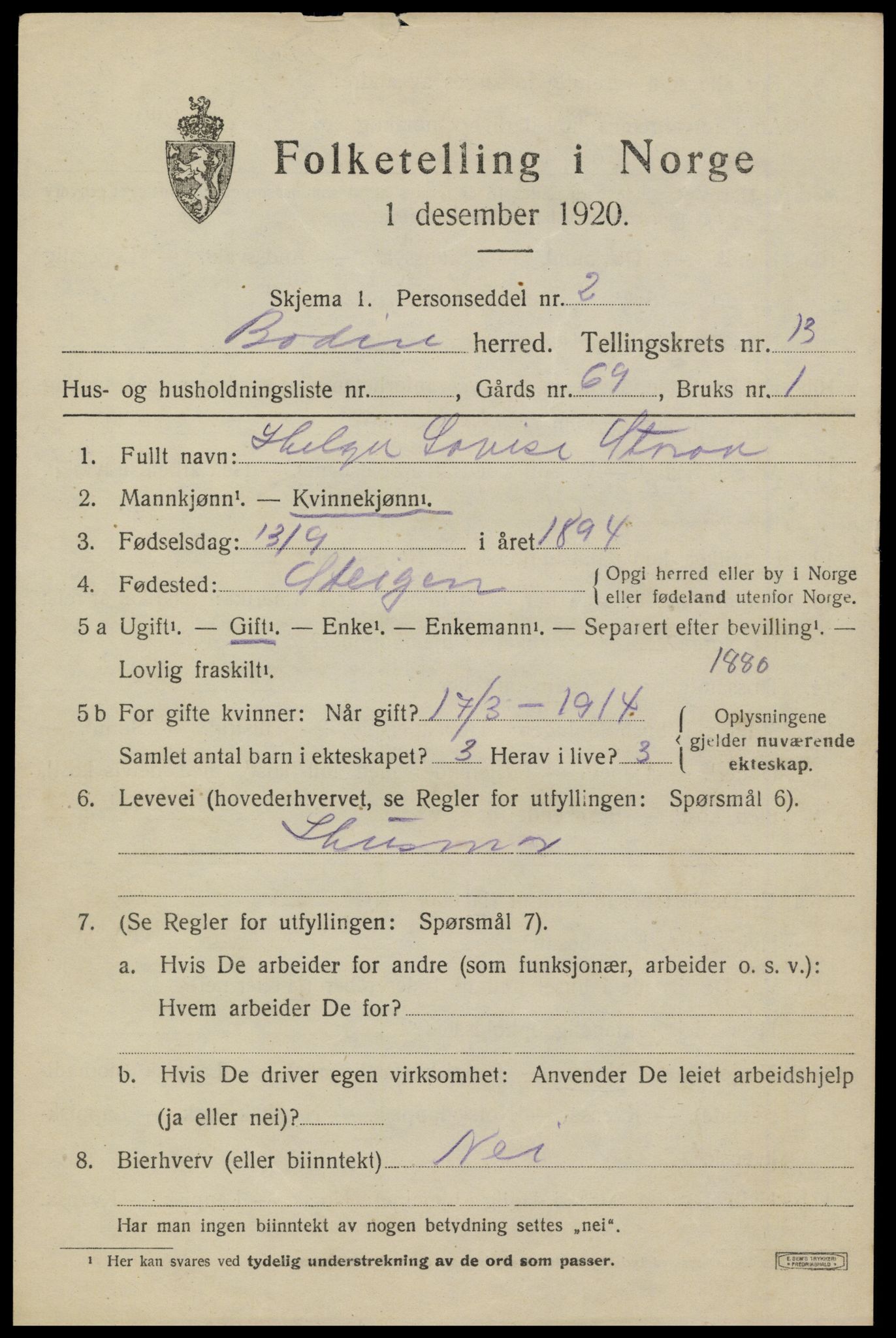 SAT, 1920 census for Bodin, 1920, p. 9318