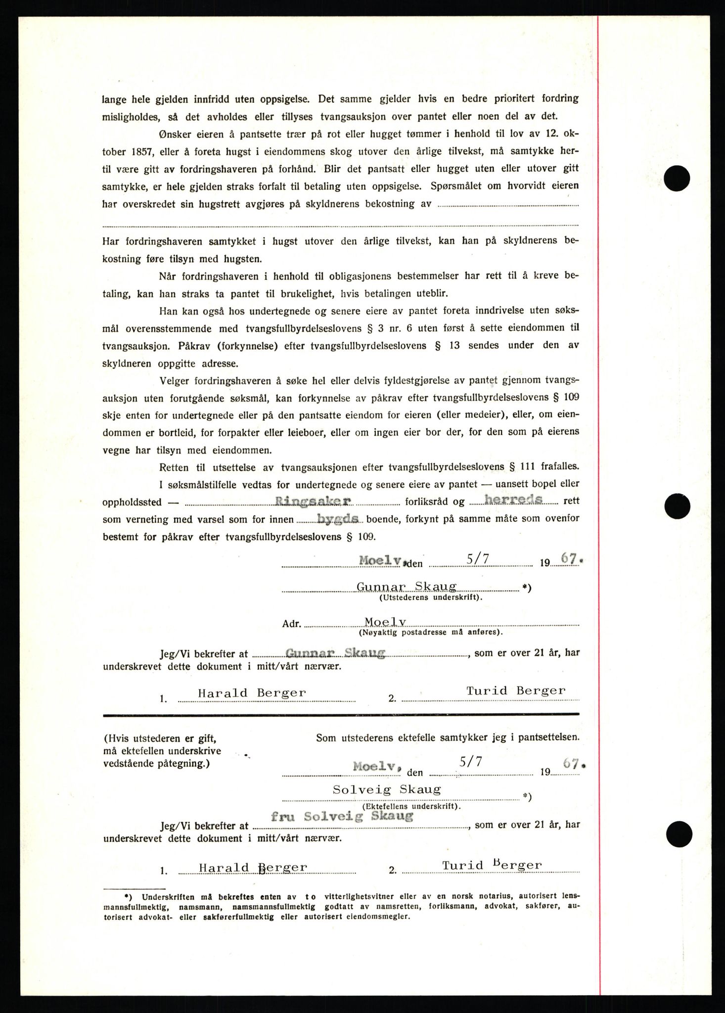 Nord-Hedmark sorenskriveri, SAH/TING-012/H/Hb/Hbf/L0071: Mortgage book no. B71, 1967-1967, Diary no: : 3120/1967