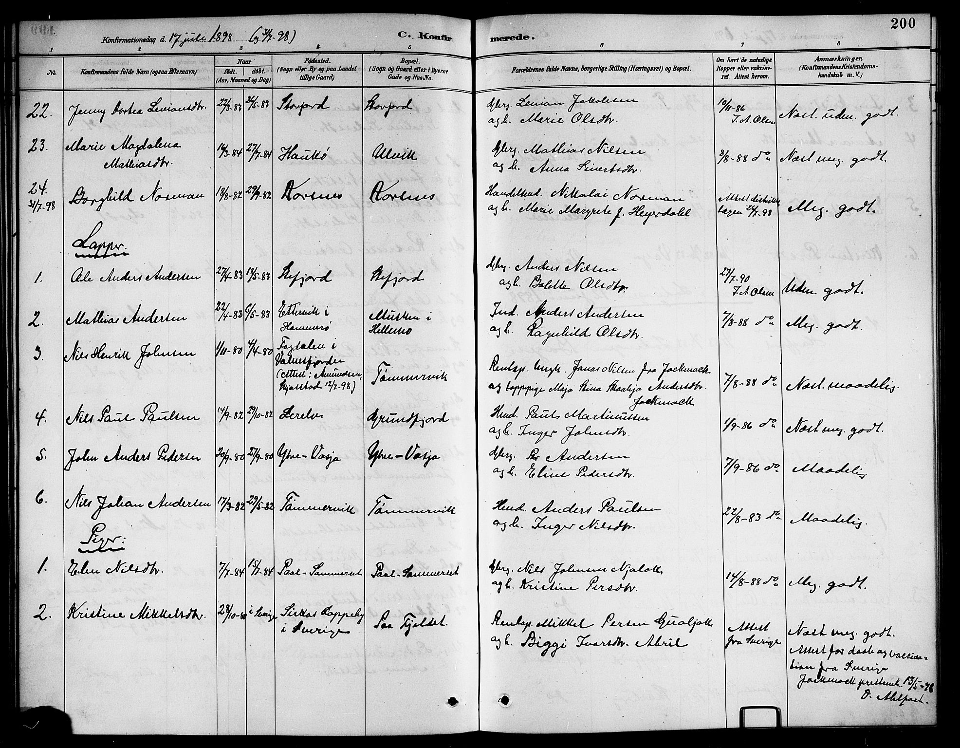 Ministerialprotokoller, klokkerbøker og fødselsregistre - Nordland, AV/SAT-A-1459/861/L0876: Parish register (copy) no. 861C02, 1887-1903, p. 200