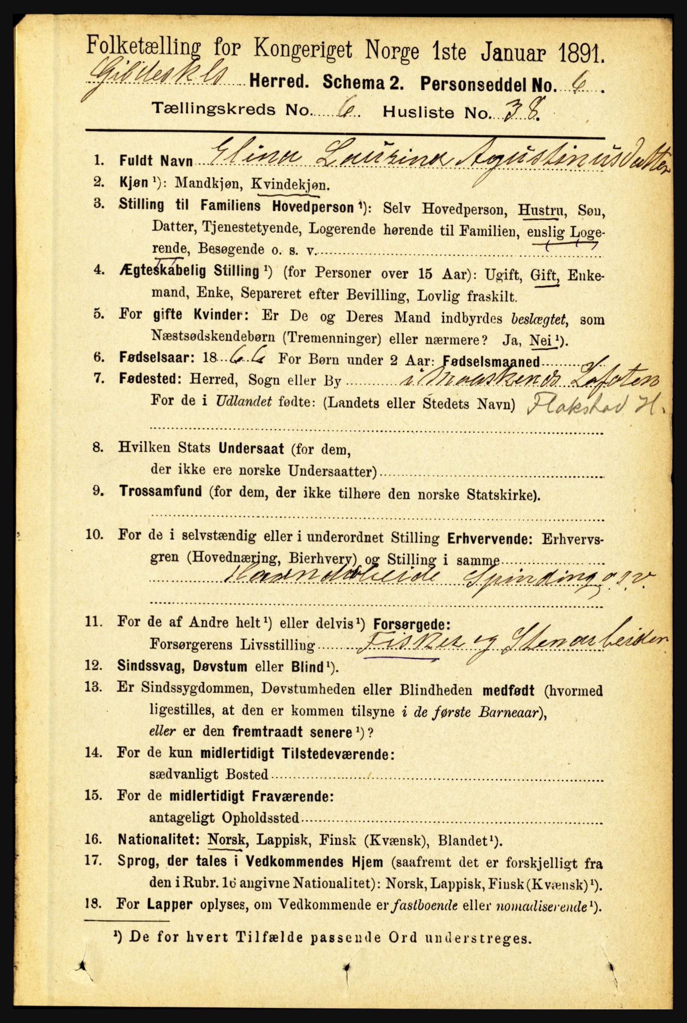 RA, 1891 census for 1838 Gildeskål, 1891, p. 2189