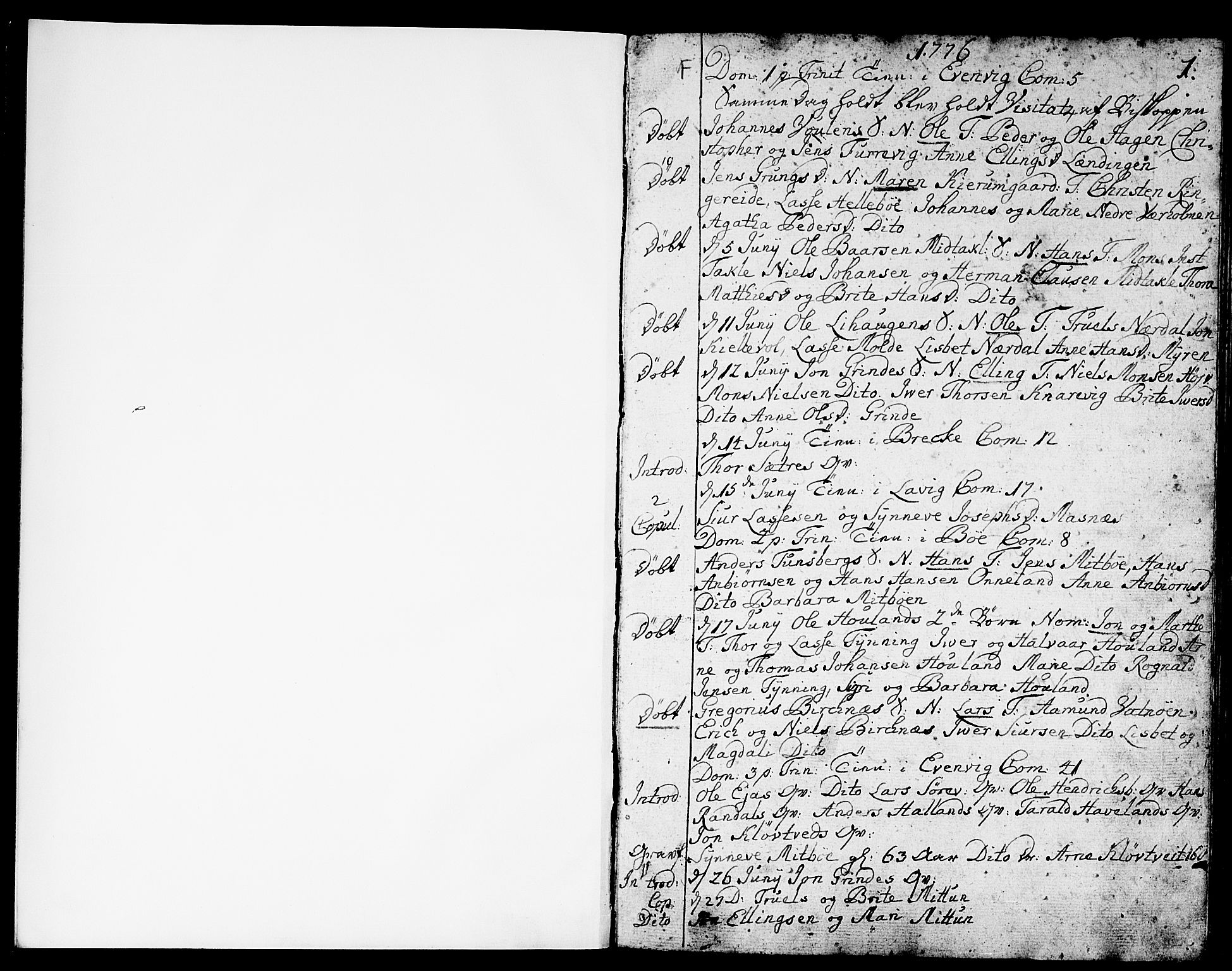 Gulen sokneprestembete, SAB/A-80201/H/Haa/Haaa/L0013: Parish register (official) no. A 13, 1776-1787, p. 1