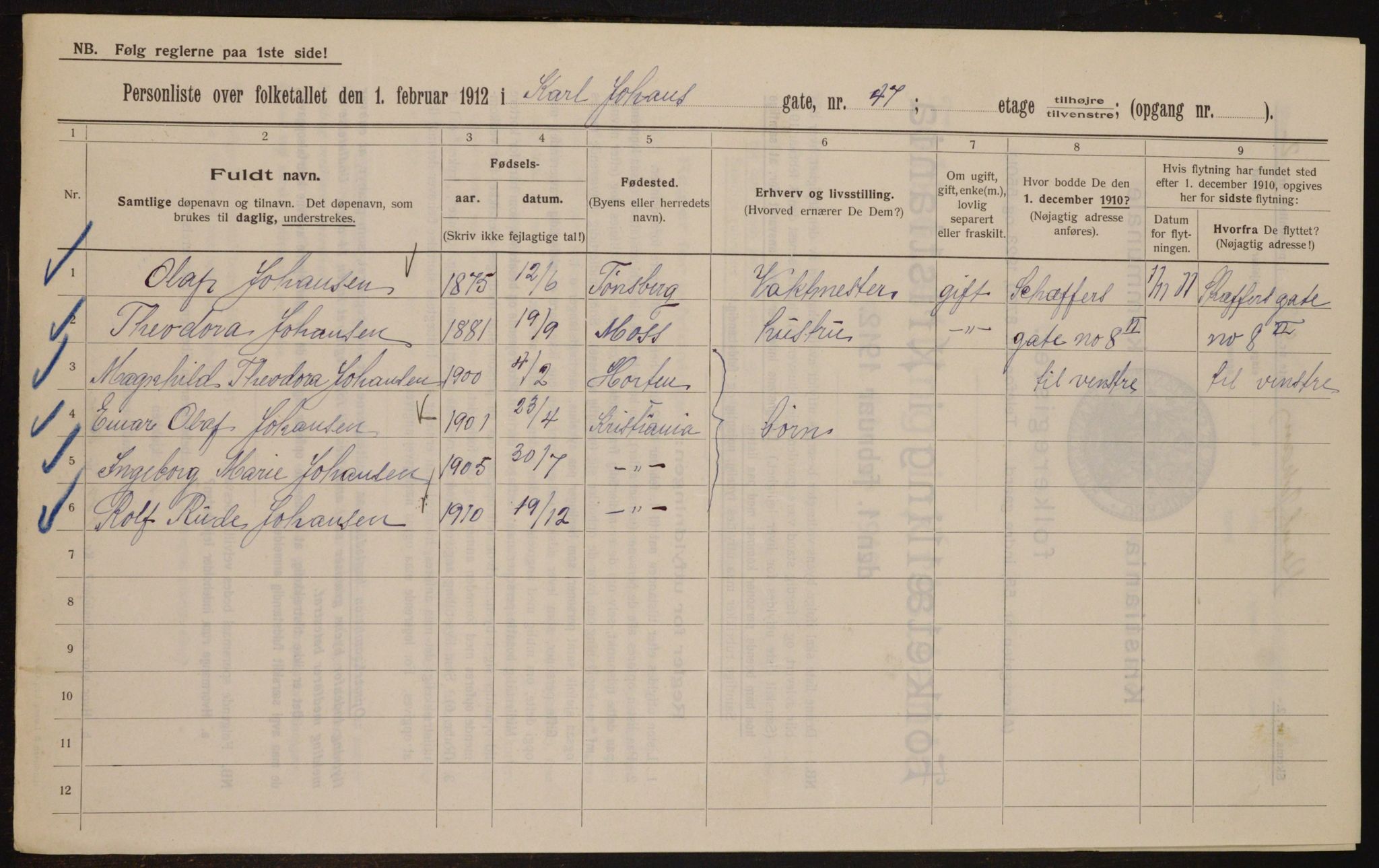 OBA, Municipal Census 1912 for Kristiania, 1912, p. 49237