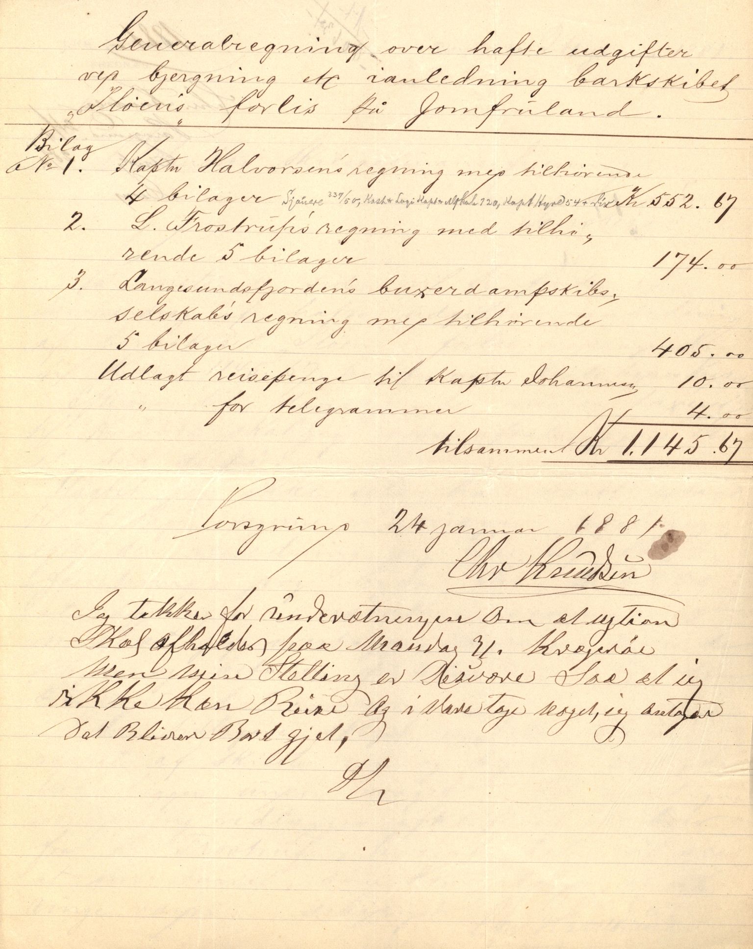 Pa 63 - Østlandske skibsassuranceforening, VEMU/A-1079/G/Ga/L0012/0003: Havaridokumenter / Pløen, 1880