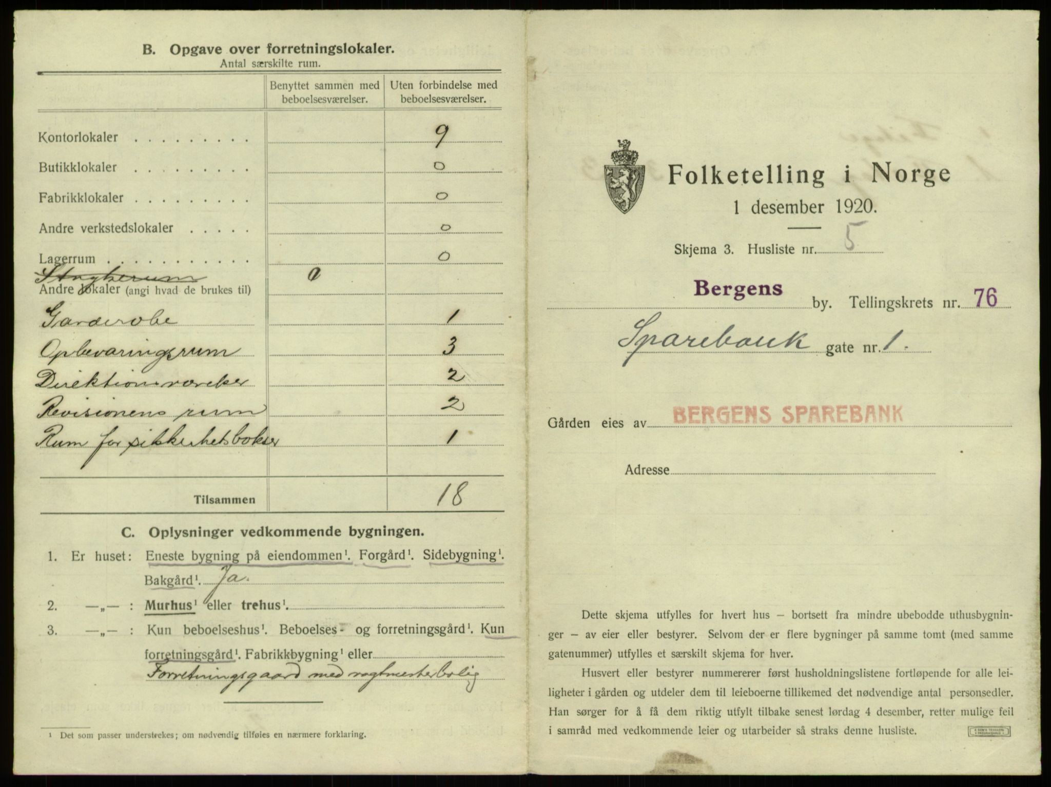 SAB, 1920 census for Bergen, 1920, p. 7165