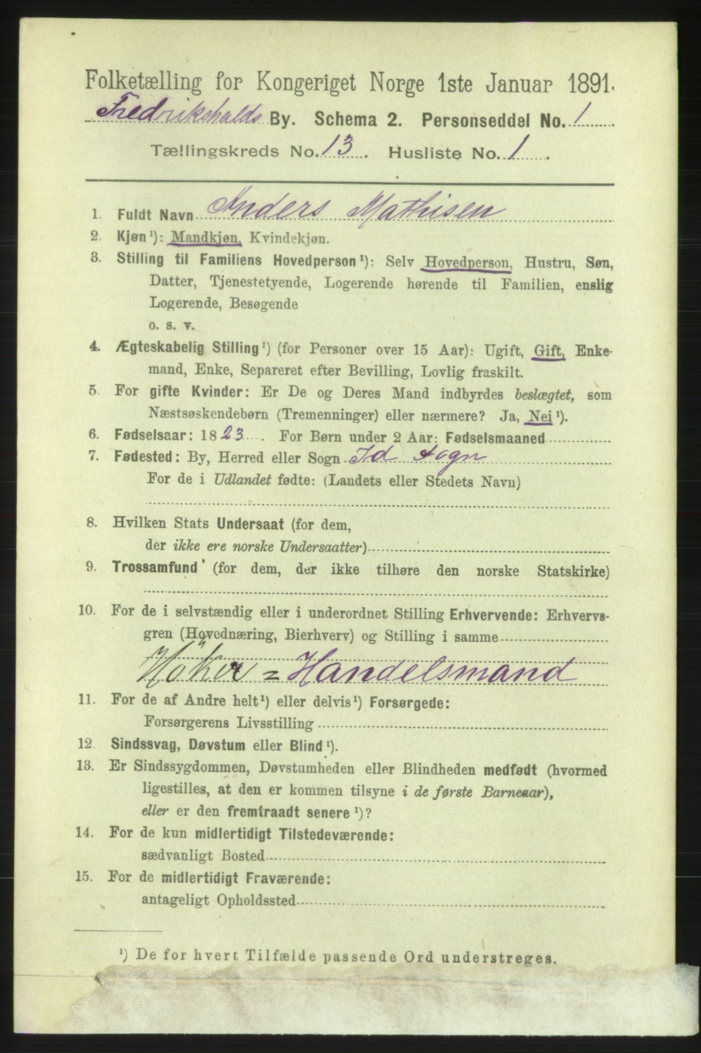 RA, 1891 census for 0101 Fredrikshald, 1891, p. 8786