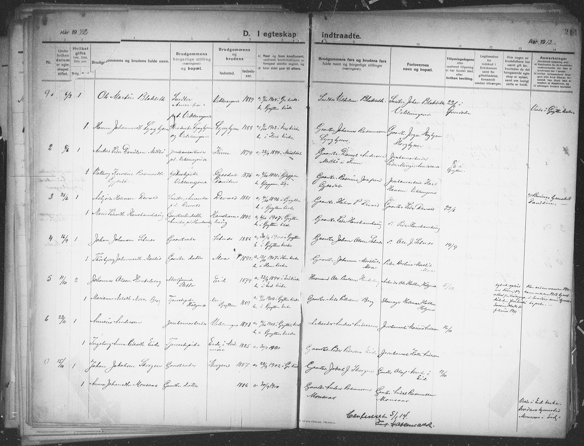 Ministerialprotokoller, klokkerbøker og fødselsregistre - Møre og Romsdal, SAT/A-1454/544/L0581: Parish register (copy) no. 544C03, 1910-1937, p. 214