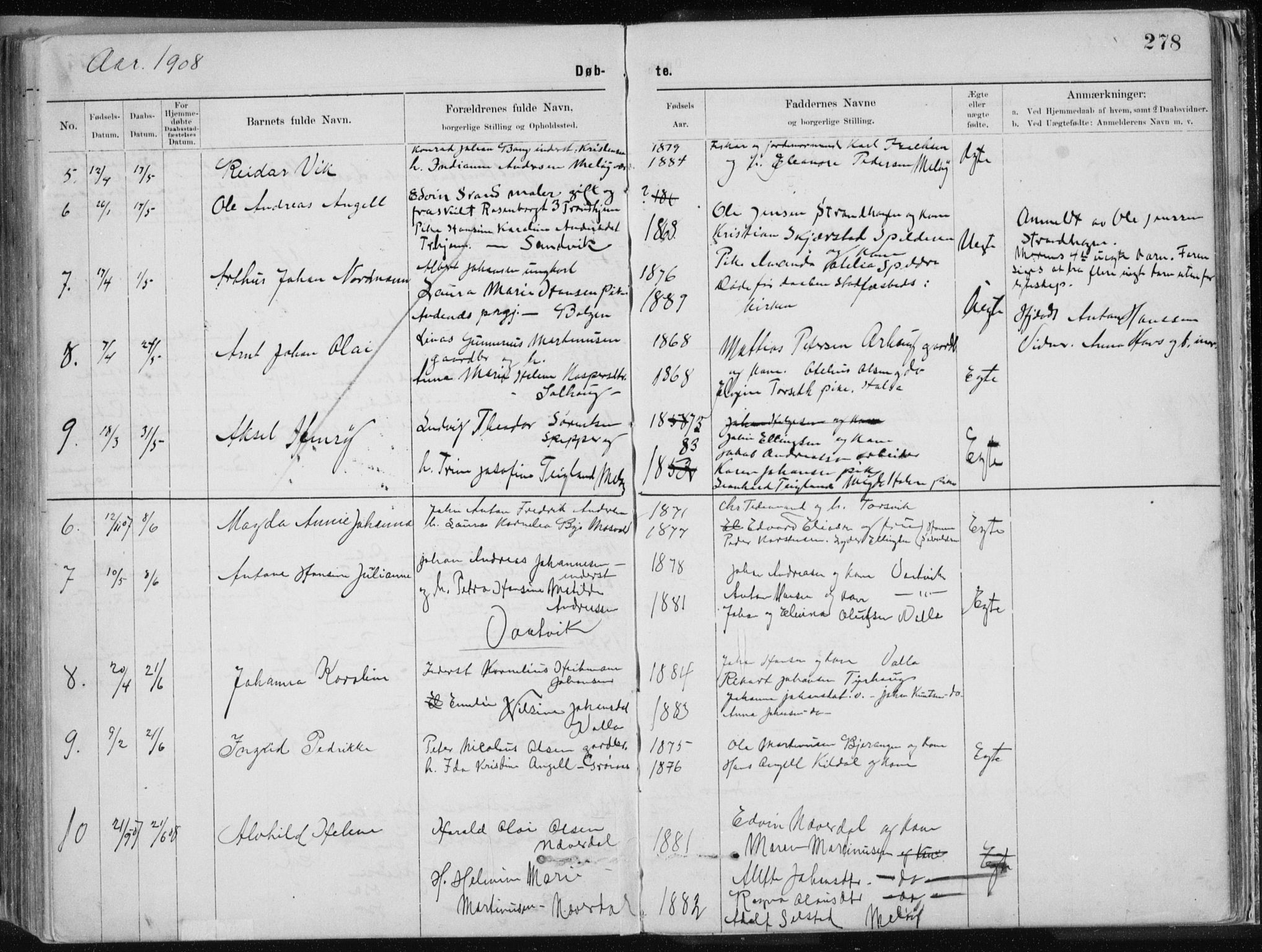 Ministerialprotokoller, klokkerbøker og fødselsregistre - Nordland, SAT/A-1459/843/L0636: Parish register (copy) no. 843C05, 1884-1909, p. 278