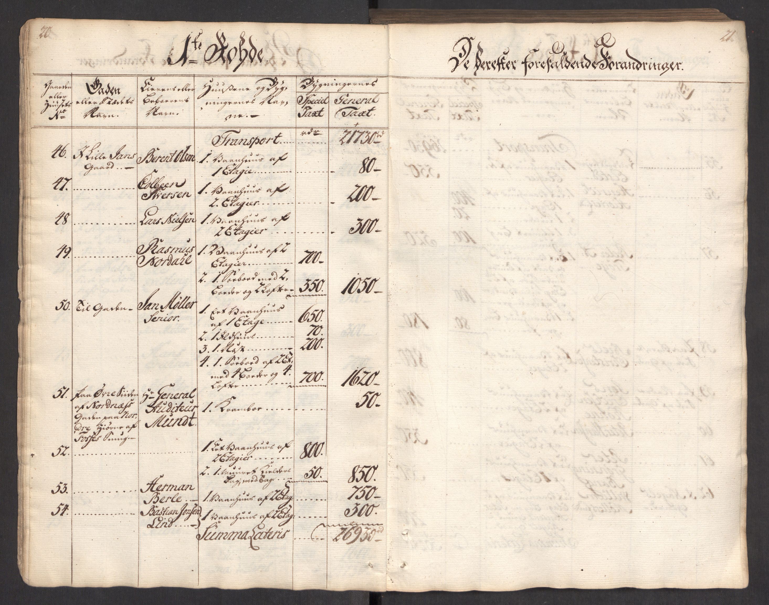 Kommersekollegiet, Brannforsikringskontoret 1767-1814, AV/RA-EA-5458/F/Fa/L0004/0002: Bergen / Branntakstprotokoll, 1767, p. 20-21