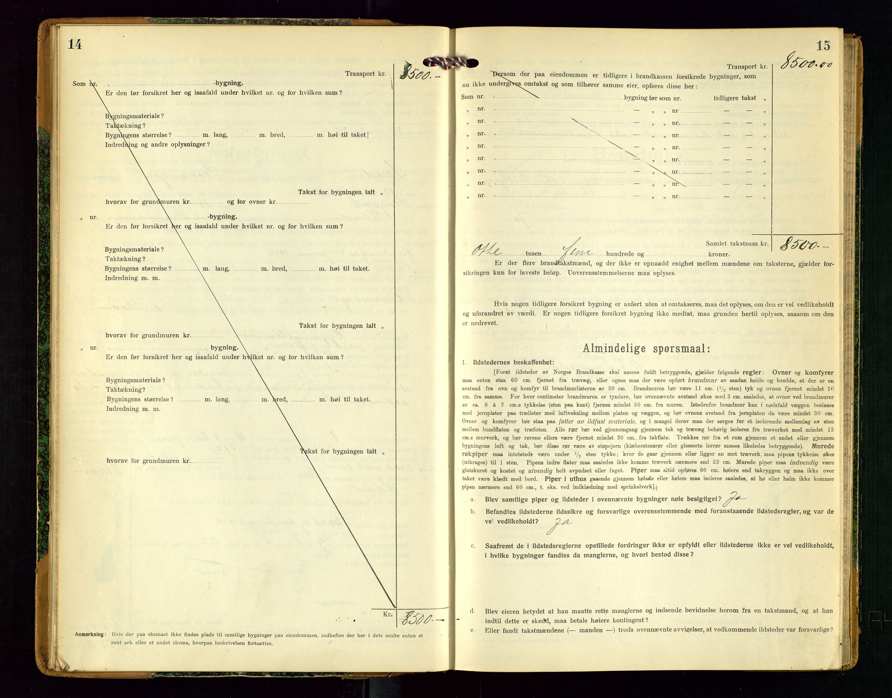 Sauda lensmannskontor, SAST/A-100177/Gob/L0002: Branntakstprotokoll - skjematakst, 1916-1928, p. 14-15