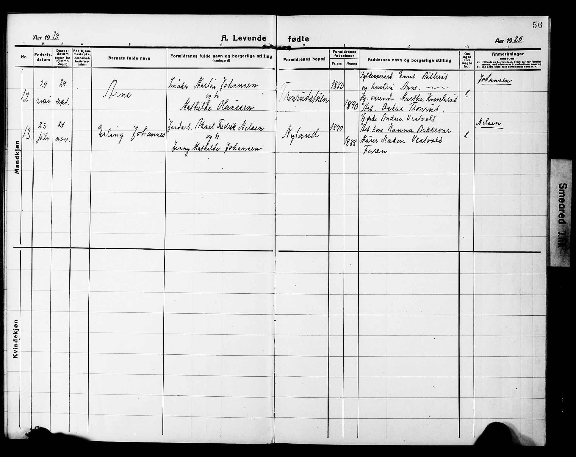 Nannestad prestekontor Kirkebøker, AV/SAO-A-10414a/G/Gb/L0002: Parish register (copy) no. II 2, 1918-1929, p. 56