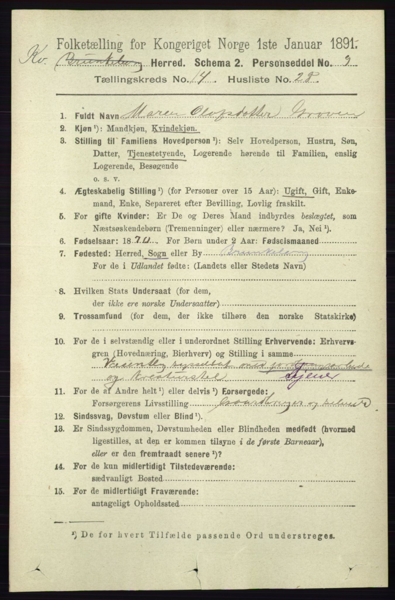 RA, 1891 census for 0829 Kviteseid, 1891, p. 3494